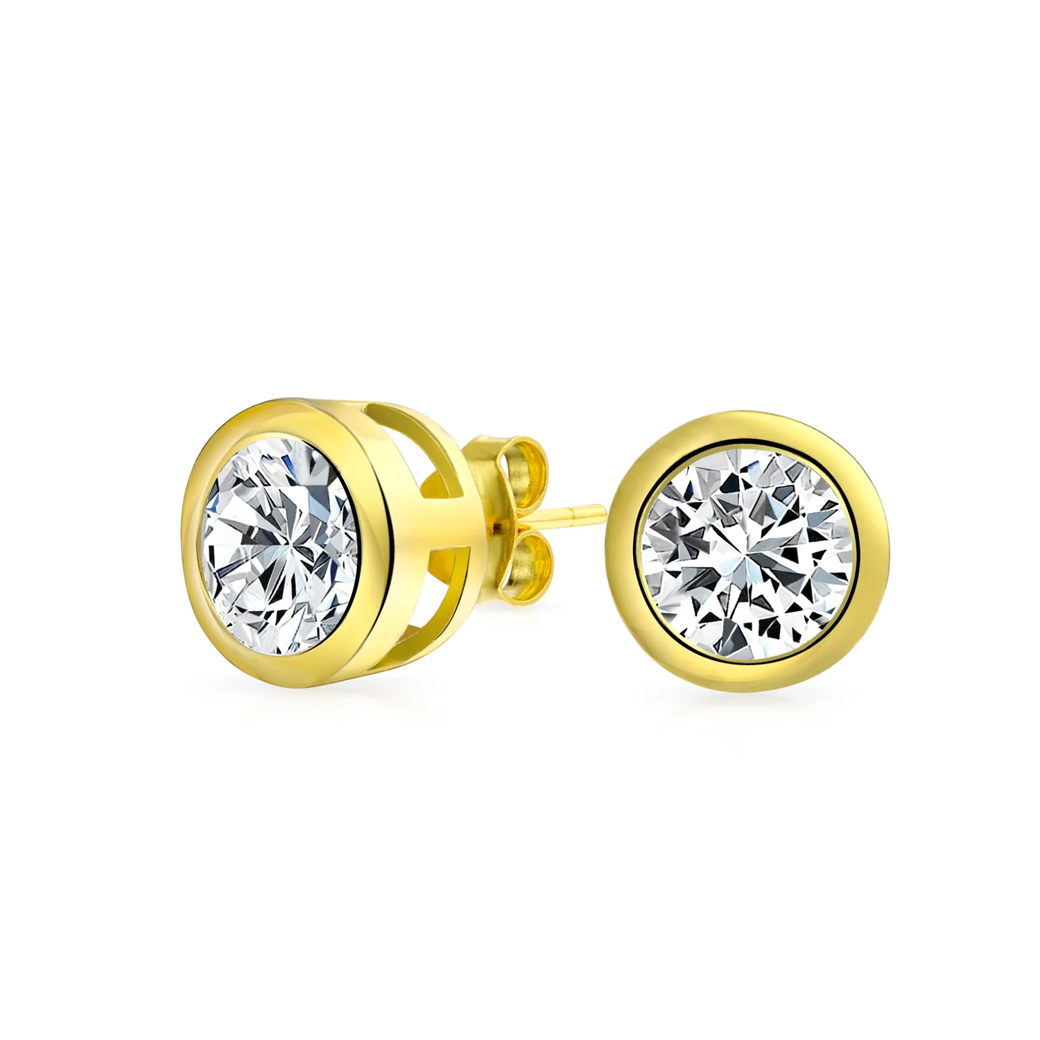 Simple Martini Bezel Set CZ Stud Earrings Rose Gold Sterling Silver 5-9MM - Image 5