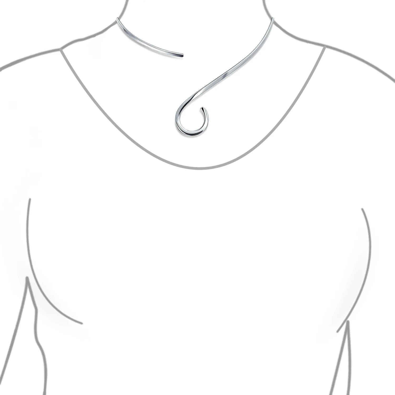 Modern S Swirl Geometric Collar Choker Statement Necklace .925 Silver Sterling - Image 3