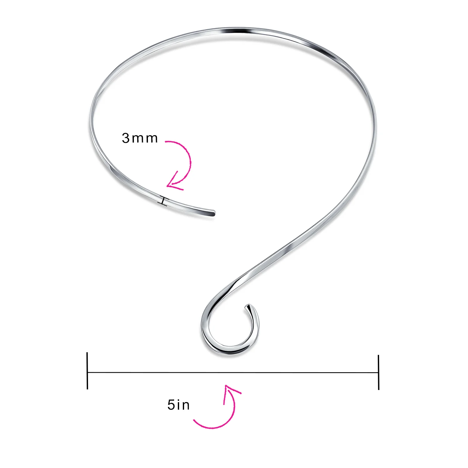 Modern S Swirl Geometric Collar Choker Statement Necklace .925 Silver Sterling - Image 4