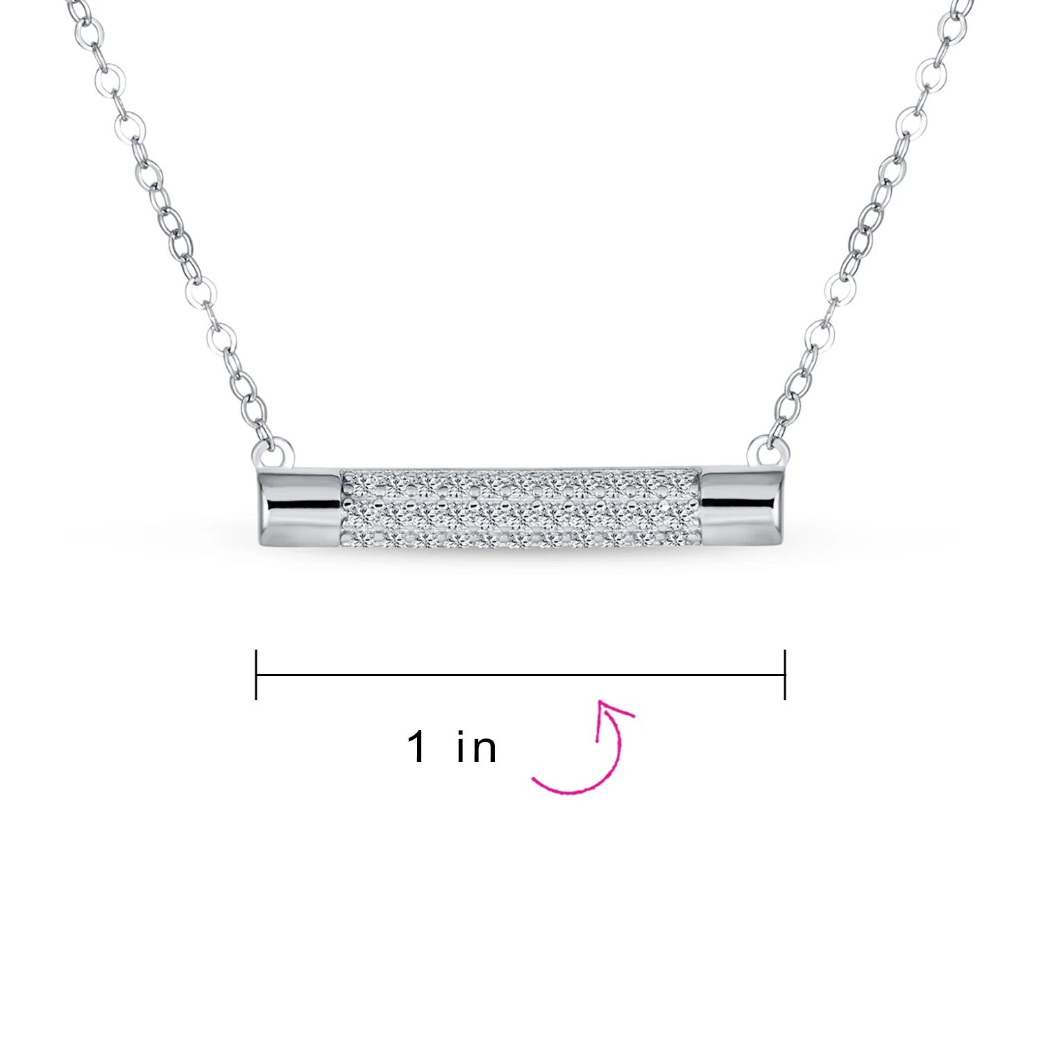 Simple Modern CZ Round Bar Sideways Pendant Necklace in Sterling Silver - Image 4