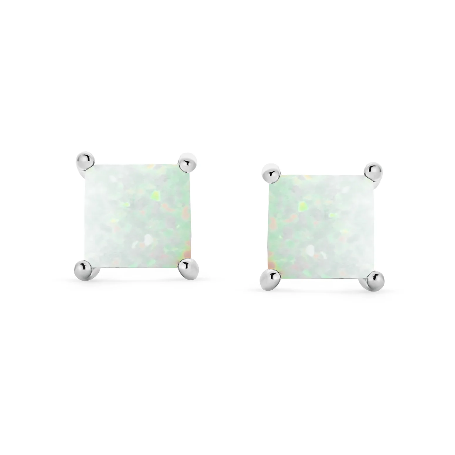 Simple Classic Opal Square Princess Cut Stud Earrings Gold Plated Silver 5MM - Image 4