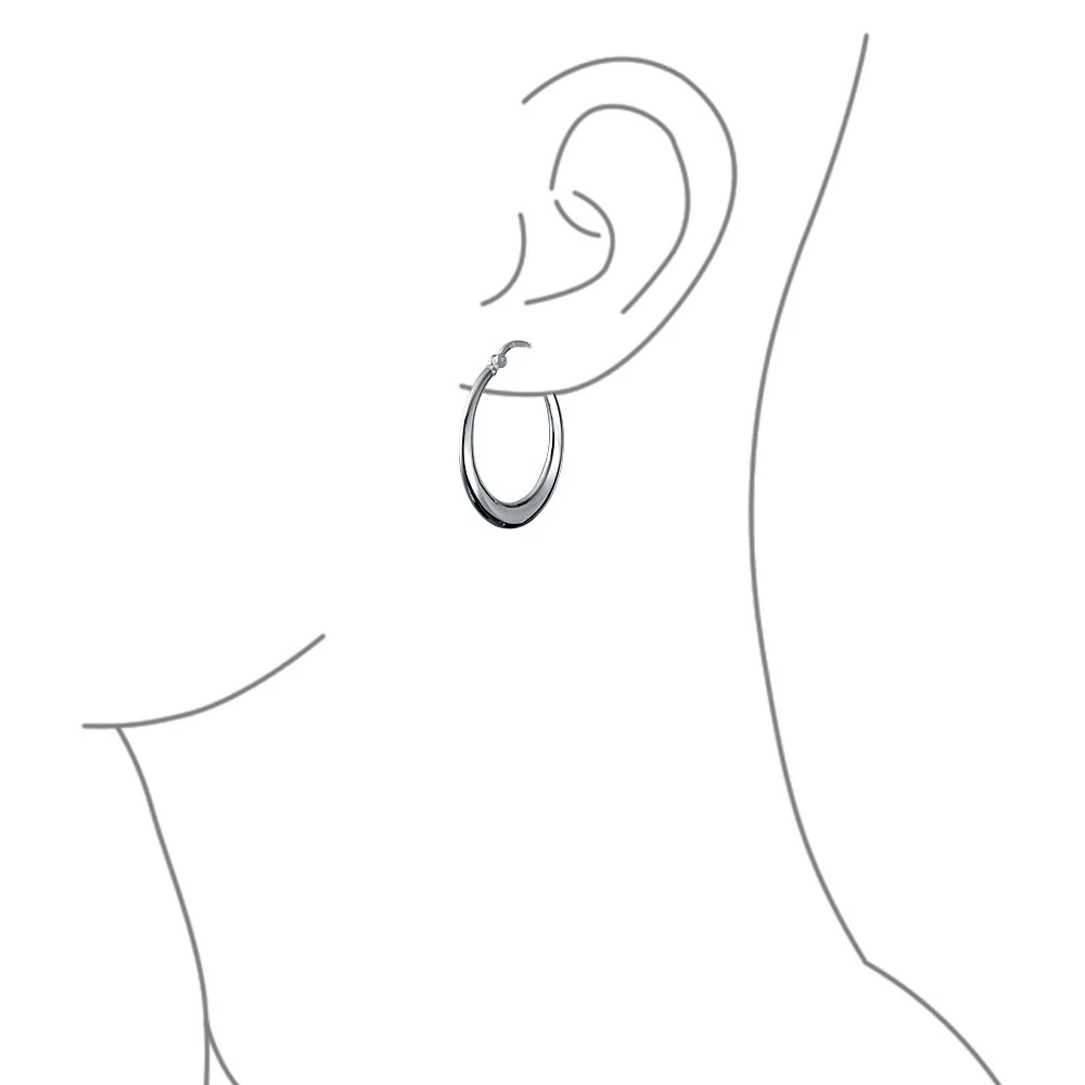 Crescent Tube Hollow Hoop Earrings Sterling Silver Hinged Notched Post 1.75 Inch - Image 3
