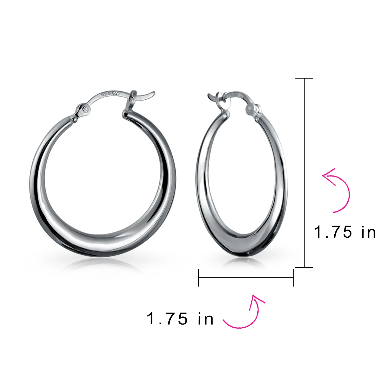Crescent Tube Hollow Hoop Earrings Sterling Silver Hinged Notched Post 1.75 Inch - Image 4