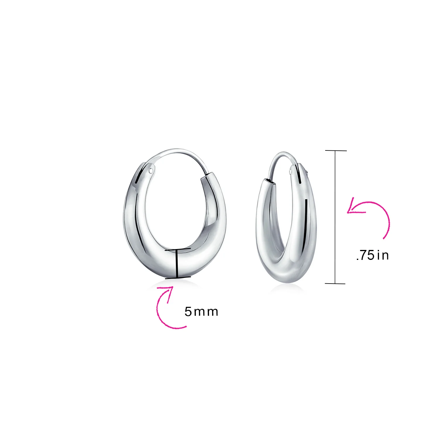Simple Plain Hoop Huggie Earrings Sterling Silver Crescent Tapered Tube .75 Inch - Image 11