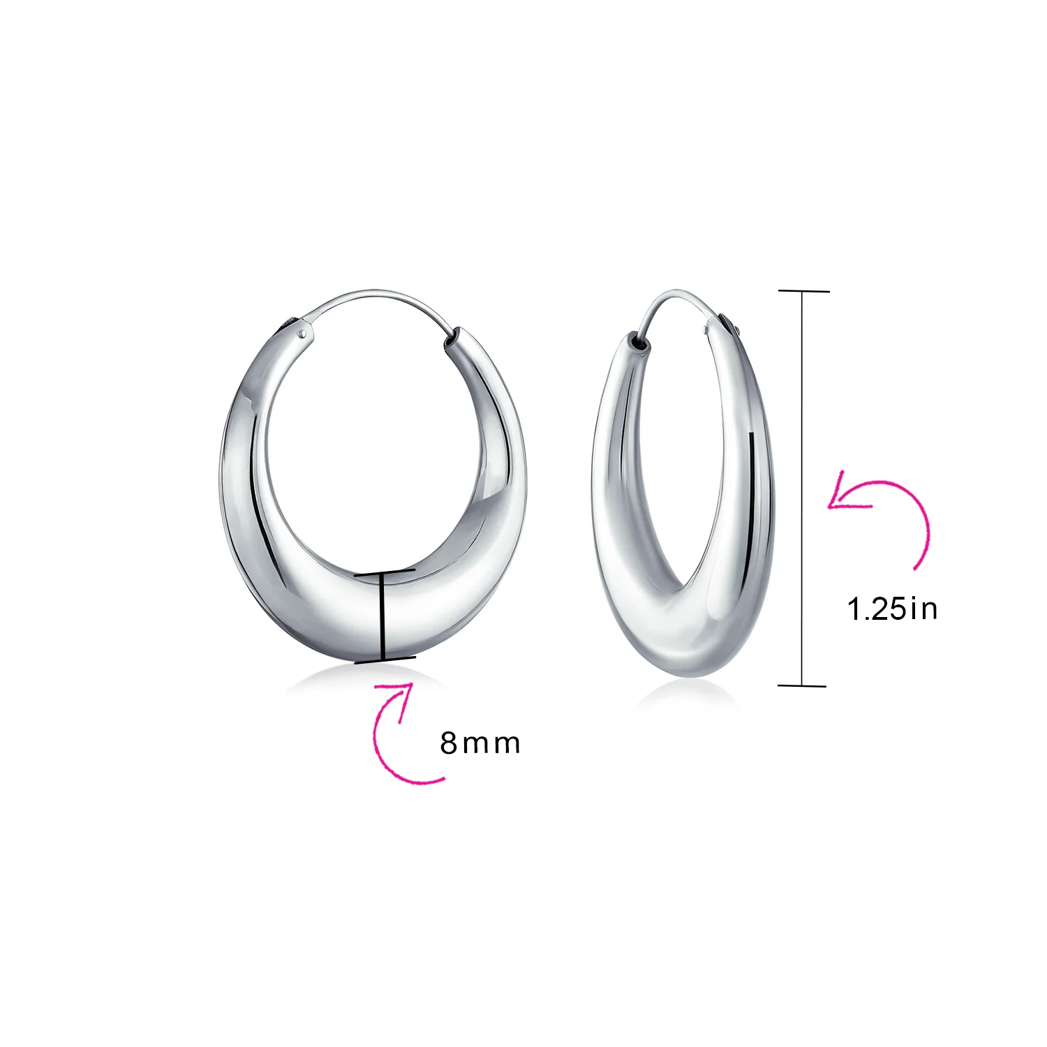 Simple Plain Hoop Huggie Earrings Sterling Silver Crescent Tapered Tube .75 Inch - Image 12
