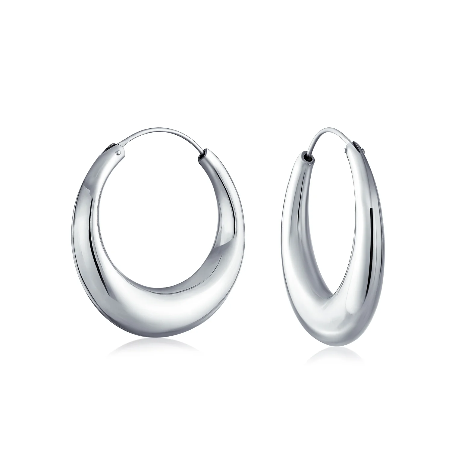 Simple Plain Hoop Huggie Earrings Sterling Silver Crescent Tapered Tube .75 Inch - Image 3