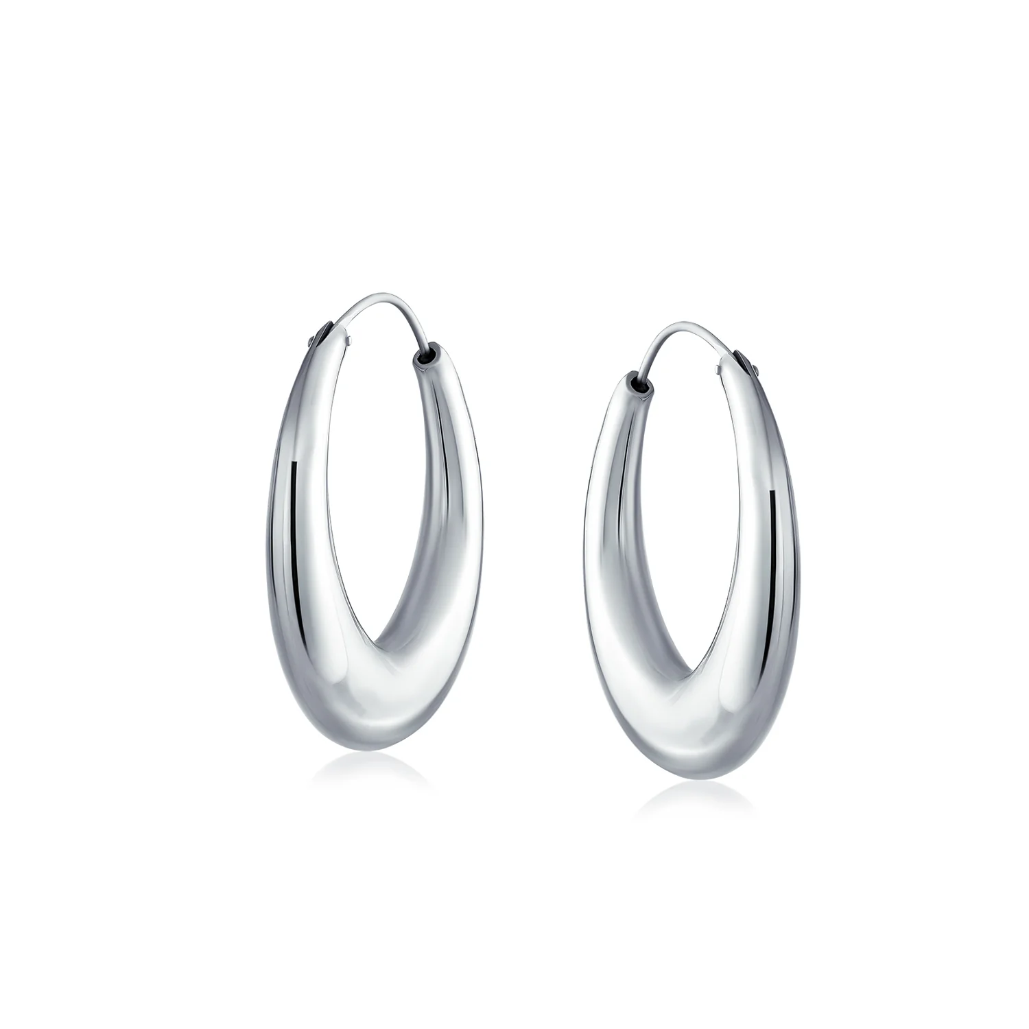 Simple Plain Hoop Huggie Earrings Sterling Silver Crescent Tapered Tube .75 Inch - Image 4