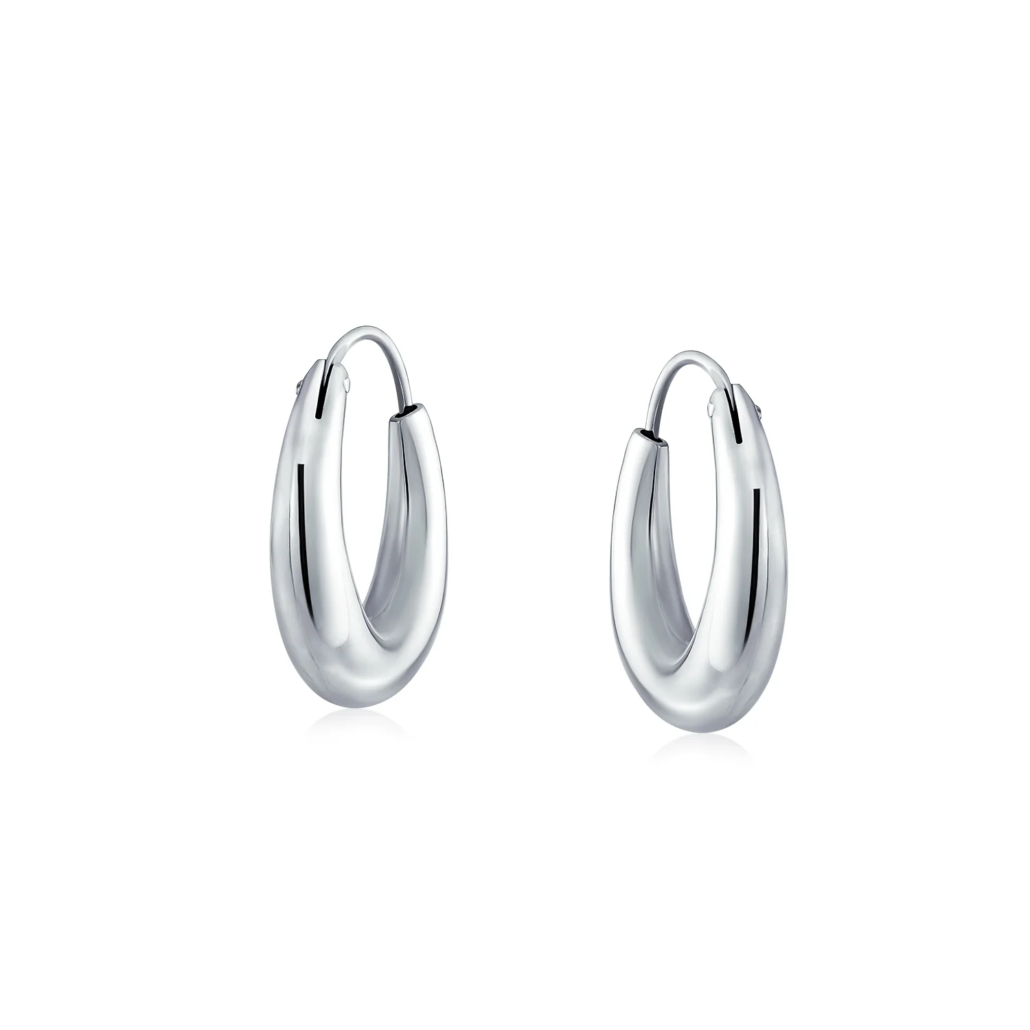 Simple Plain Hoop Huggie Earrings Sterling Silver Crescent Tapered Tube .75 Inch - Image 5