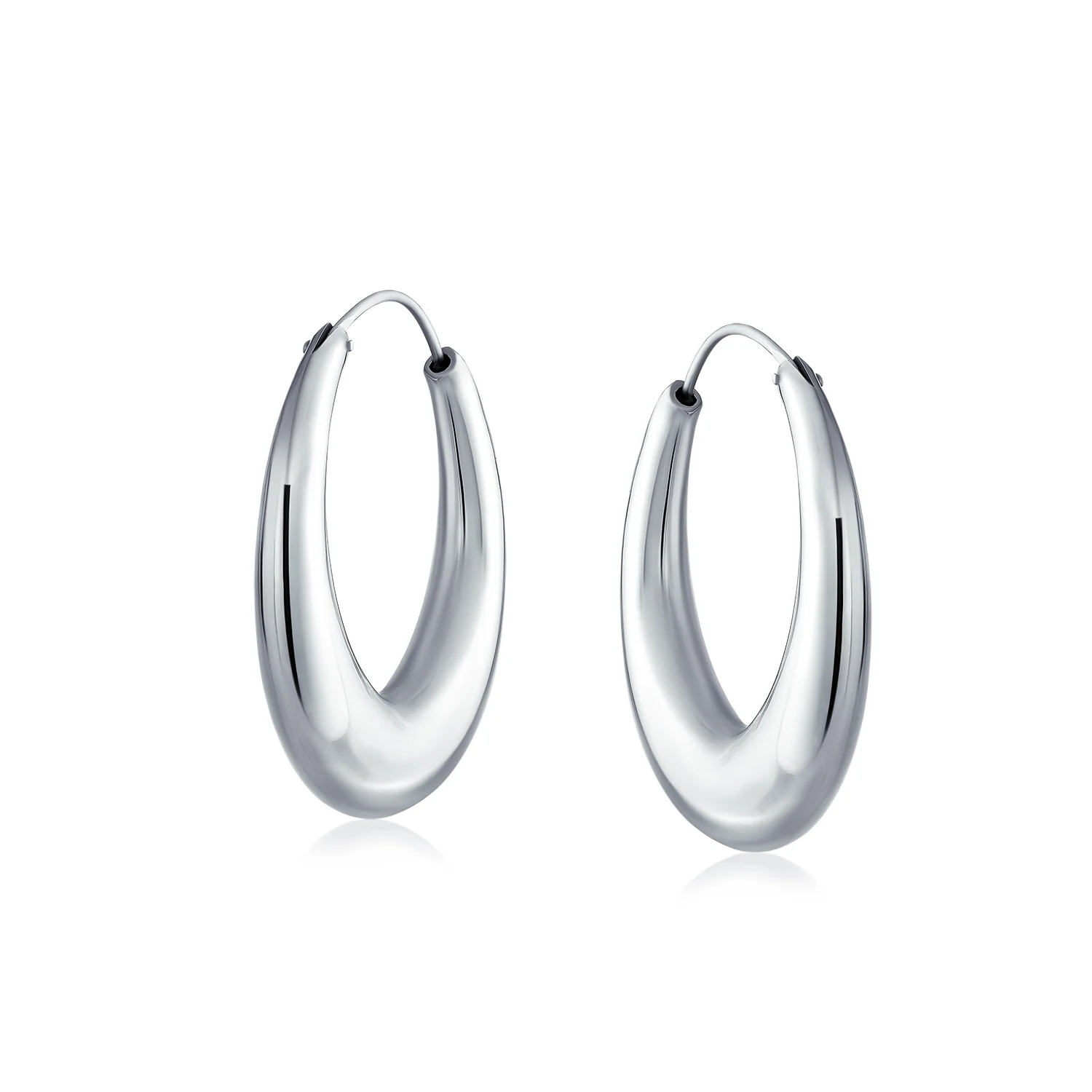 Simple Plain Hoop Huggie Earrings Sterling Silver Crescent Tapered Tube .75 Inch - Image 6