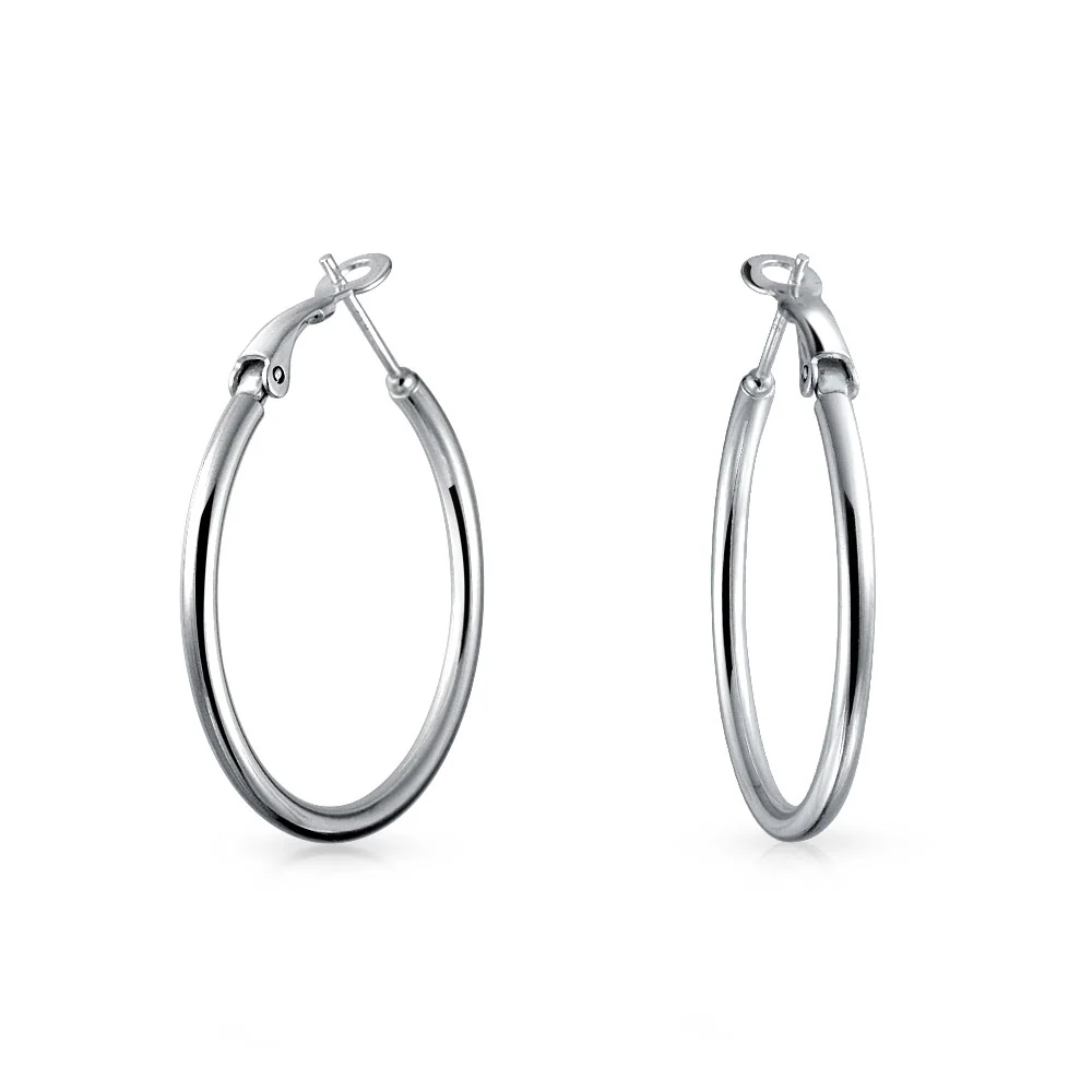 Simple Polished Hoop Huggie Earrings SterlingSilver 1.4 Inch