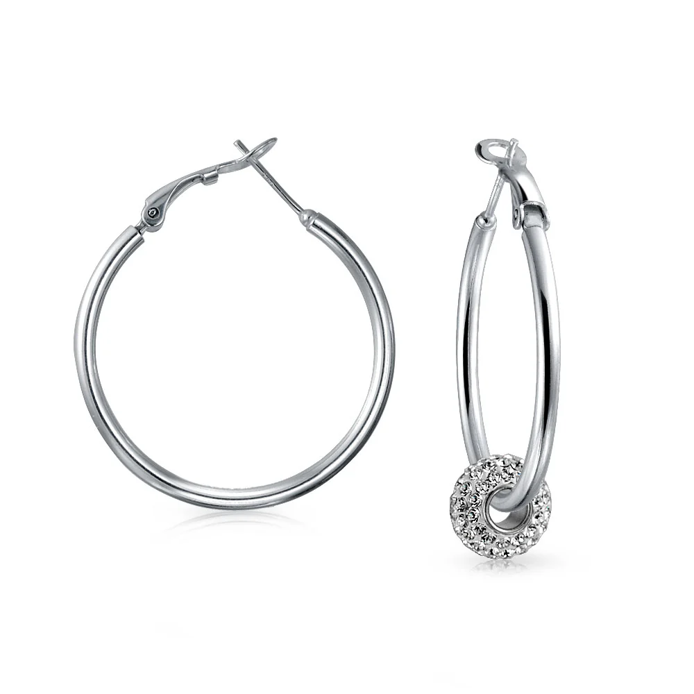 Simple Polished Hoop Huggie Earrings SterlingSilver 1.4 Inch - Image 2