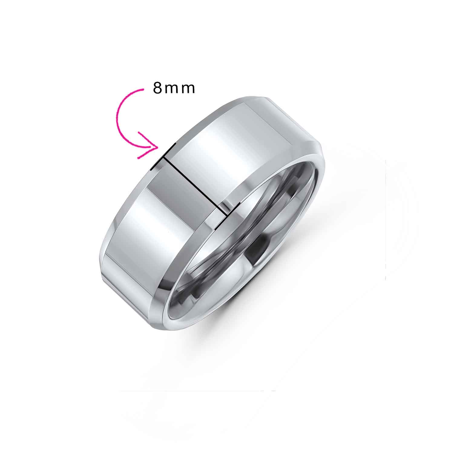 Simple Polished Titanium Wedding Band Ring Beveled Edge Silver Tone Comfort Fit - Image 3