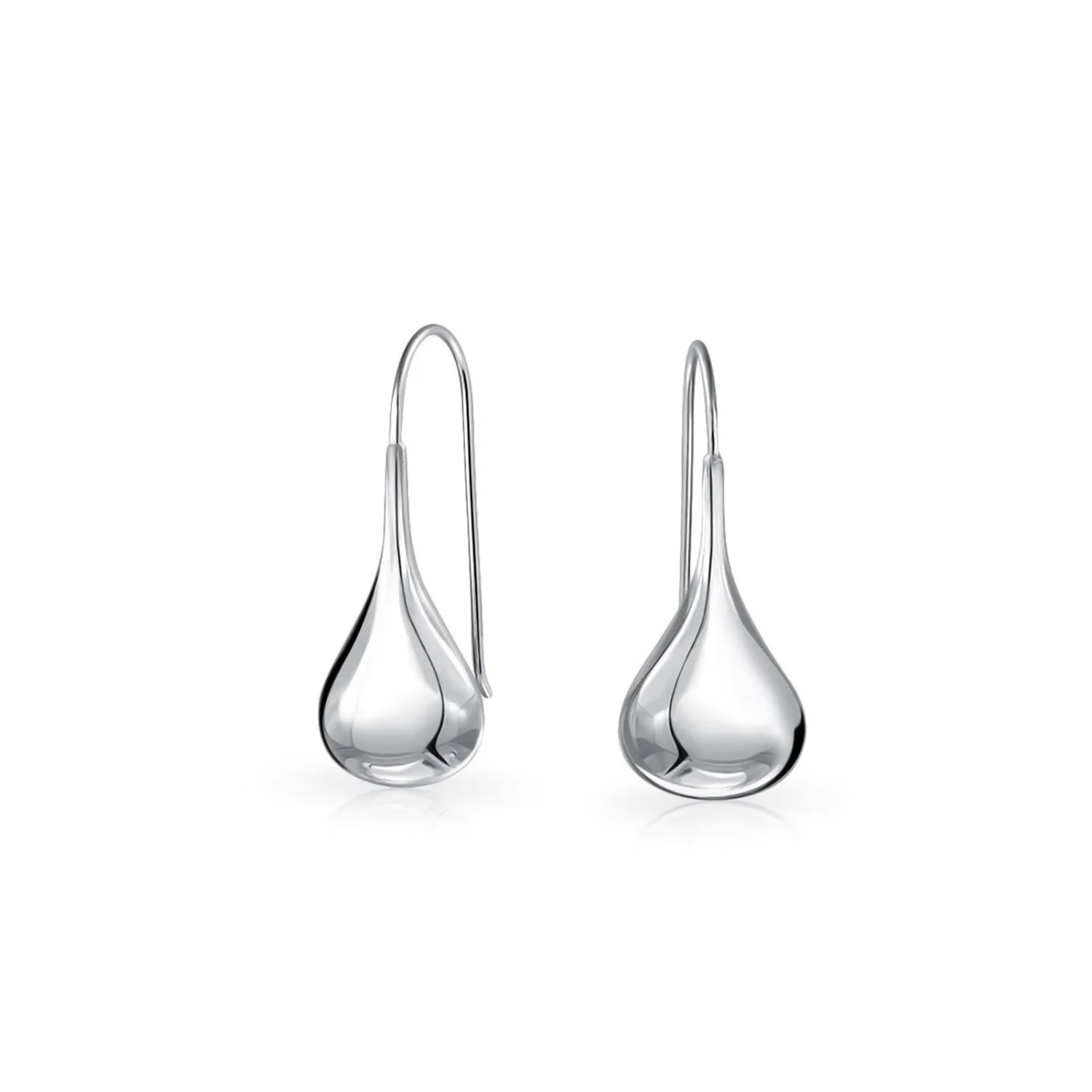 Simple Puffed Teardrop Dangle Earrings Sterling Silver Fishhook Threader - Image 4