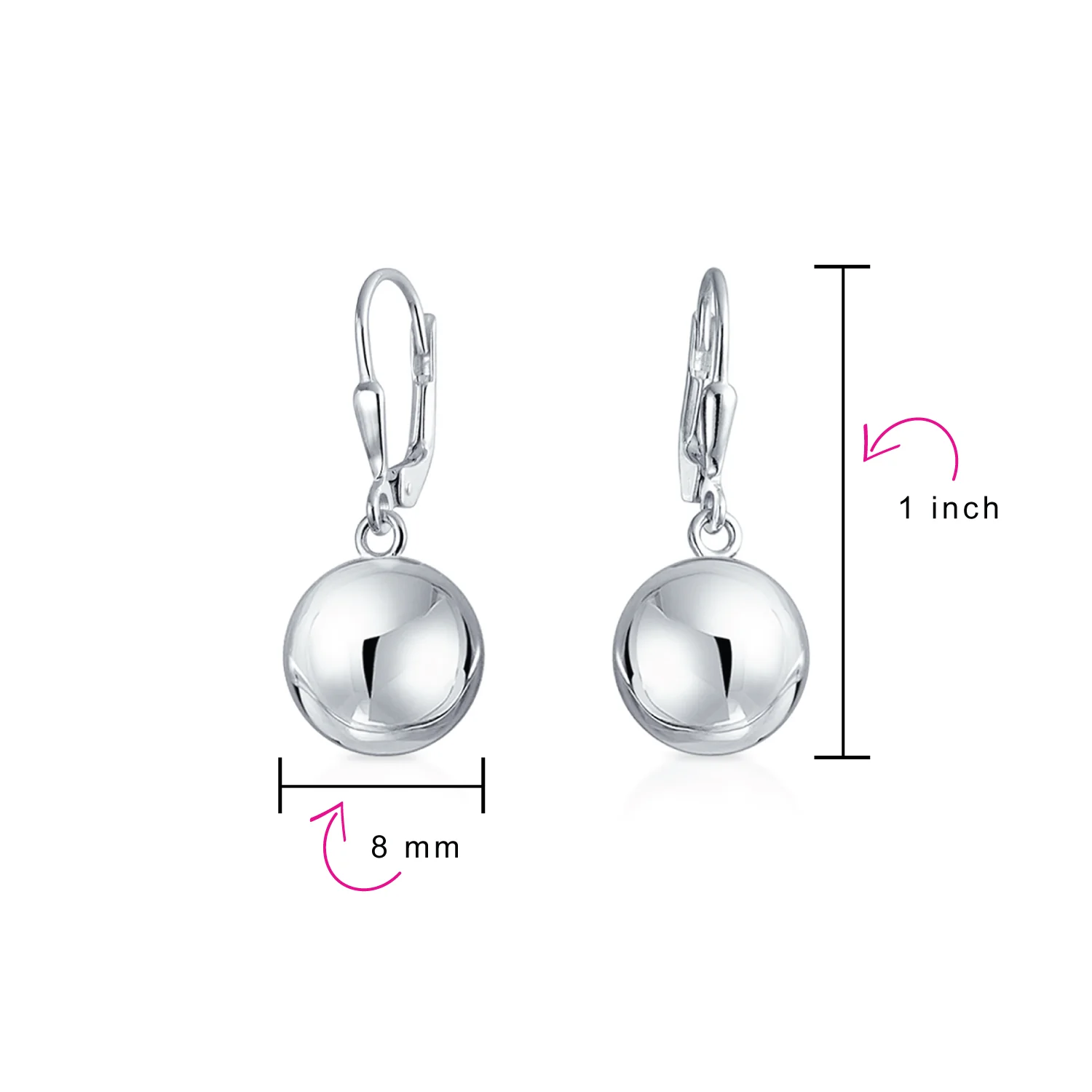 Dangling Round Bead Ball Drop Earrings Silver Leverback - Image 11