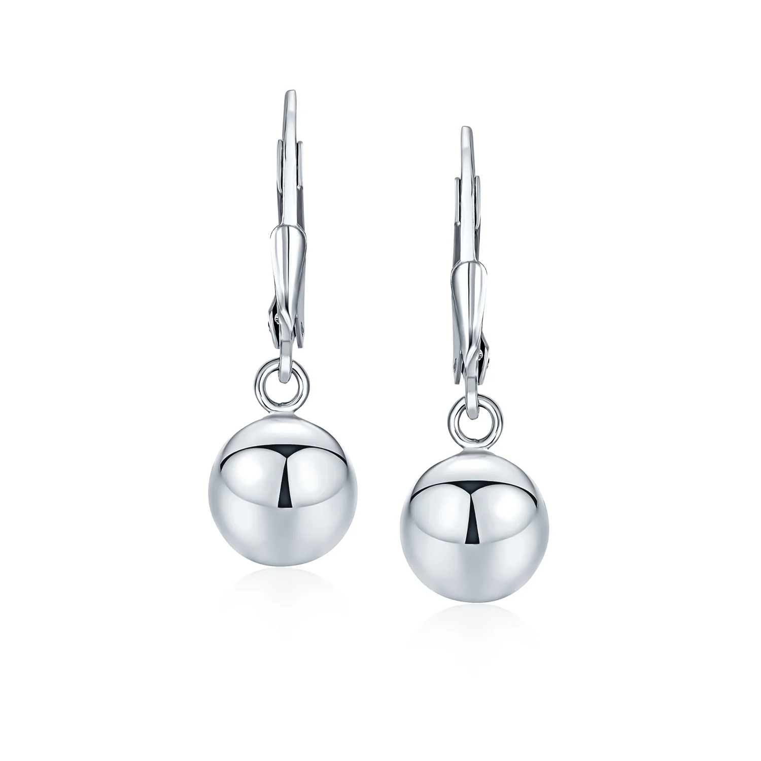 Dangling Round Bead Ball Drop Earrings Silver Leverback - Image 5