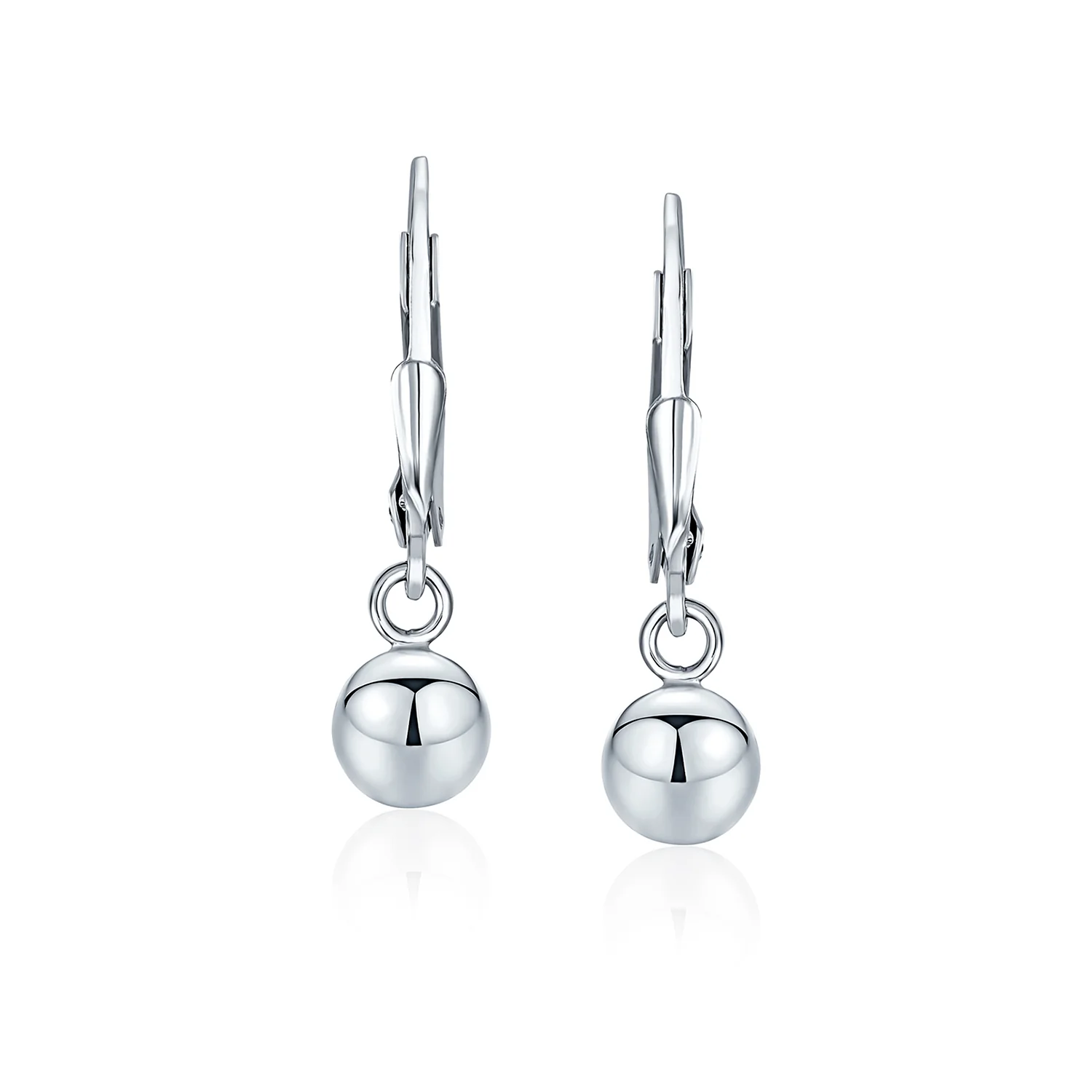 Dangling Round Bead Ball Drop Earrings Silver Leverback - Image 6