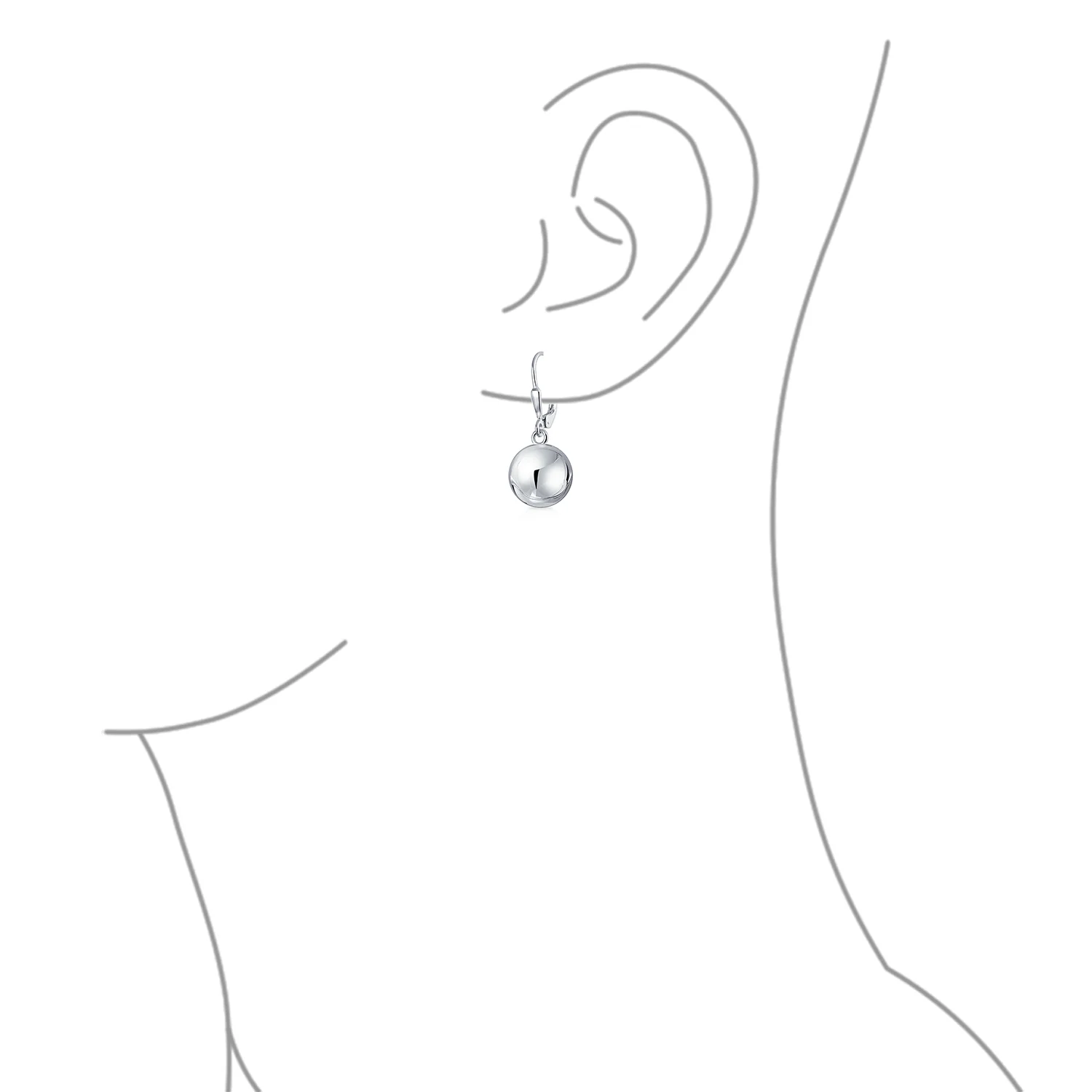 Dangling Round Bead Ball Drop Earrings Silver Leverback - Image 8