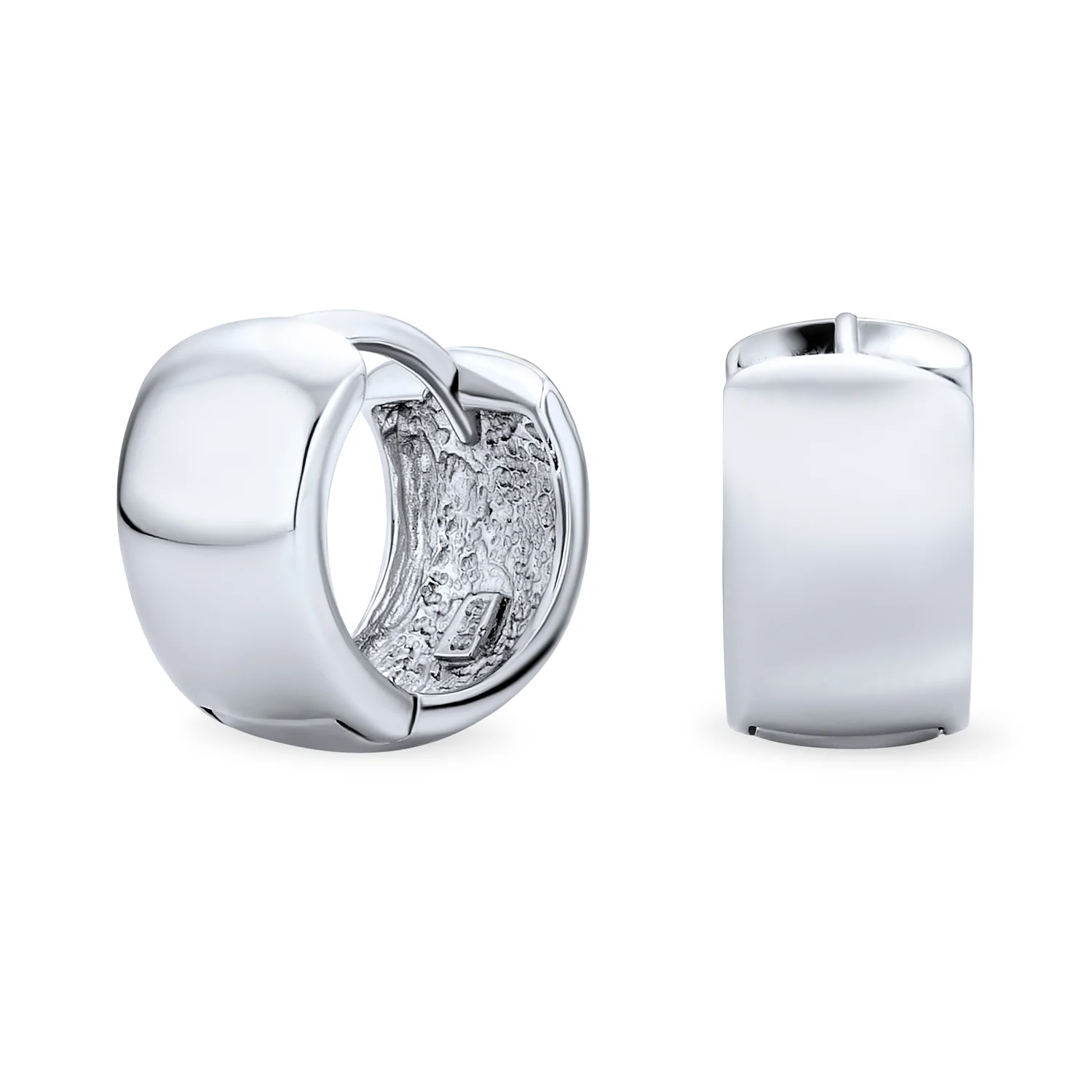 Simple Wide Huggie Hoop Earrings Gold Plated .925 Sterling Silver Polished Hinge Closure