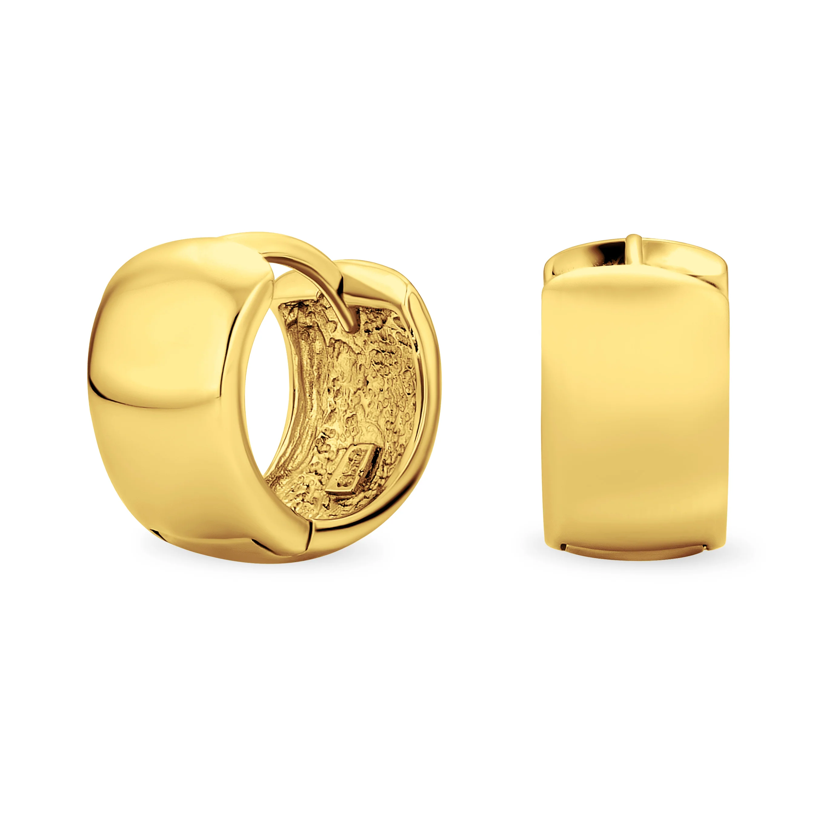 Simple Wide Huggie Hoop Earrings Gold Plated .925 Sterling Silver Polished Hinge Closure - Image 2