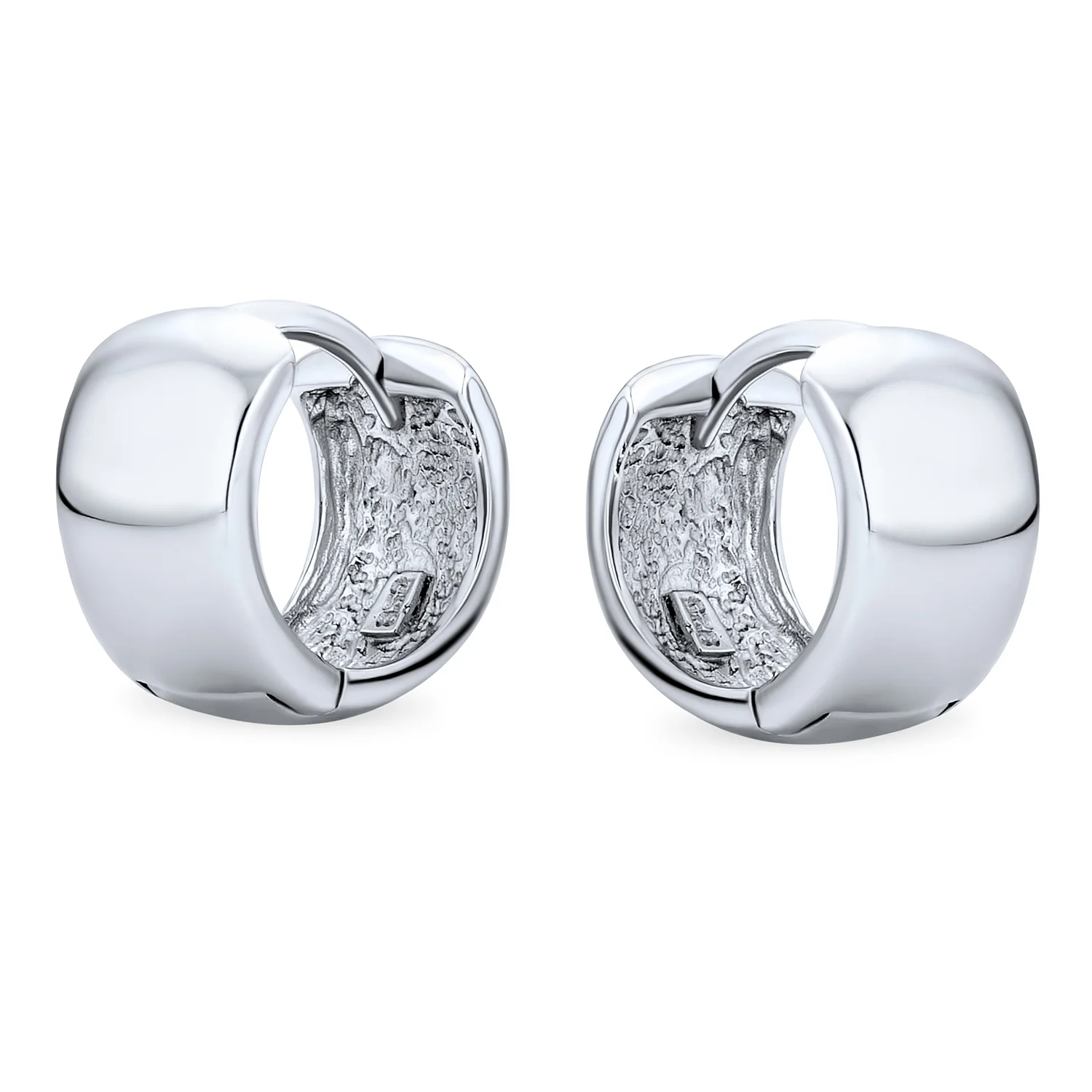 Simple Wide Huggie Hoop Earrings Gold Plated .925 Sterling Silver Polished Hinge Closure - Image 3