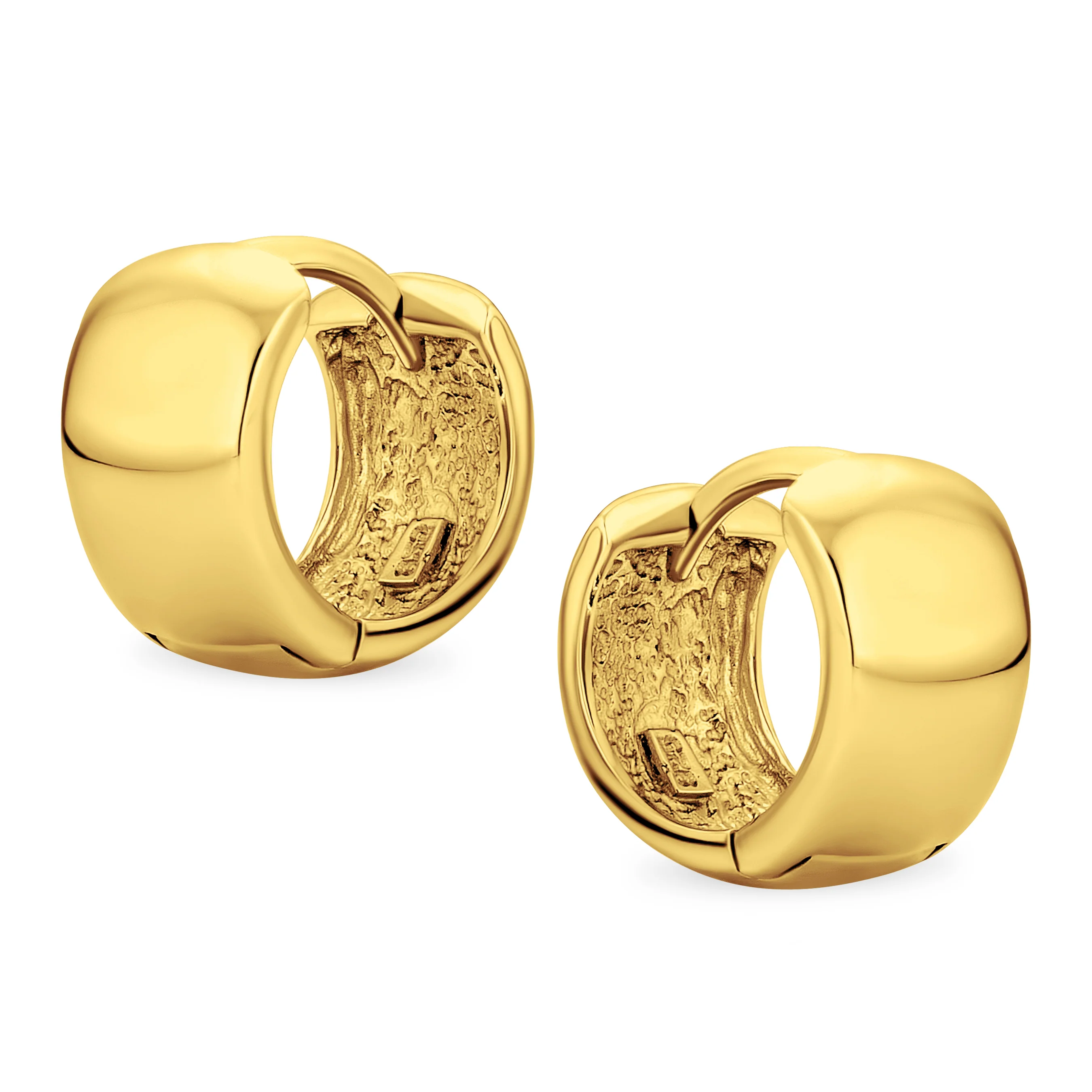 Simple Wide Huggie Hoop Earrings Gold Plated .925 Sterling Silver Polished Hinge Closure - Image 4