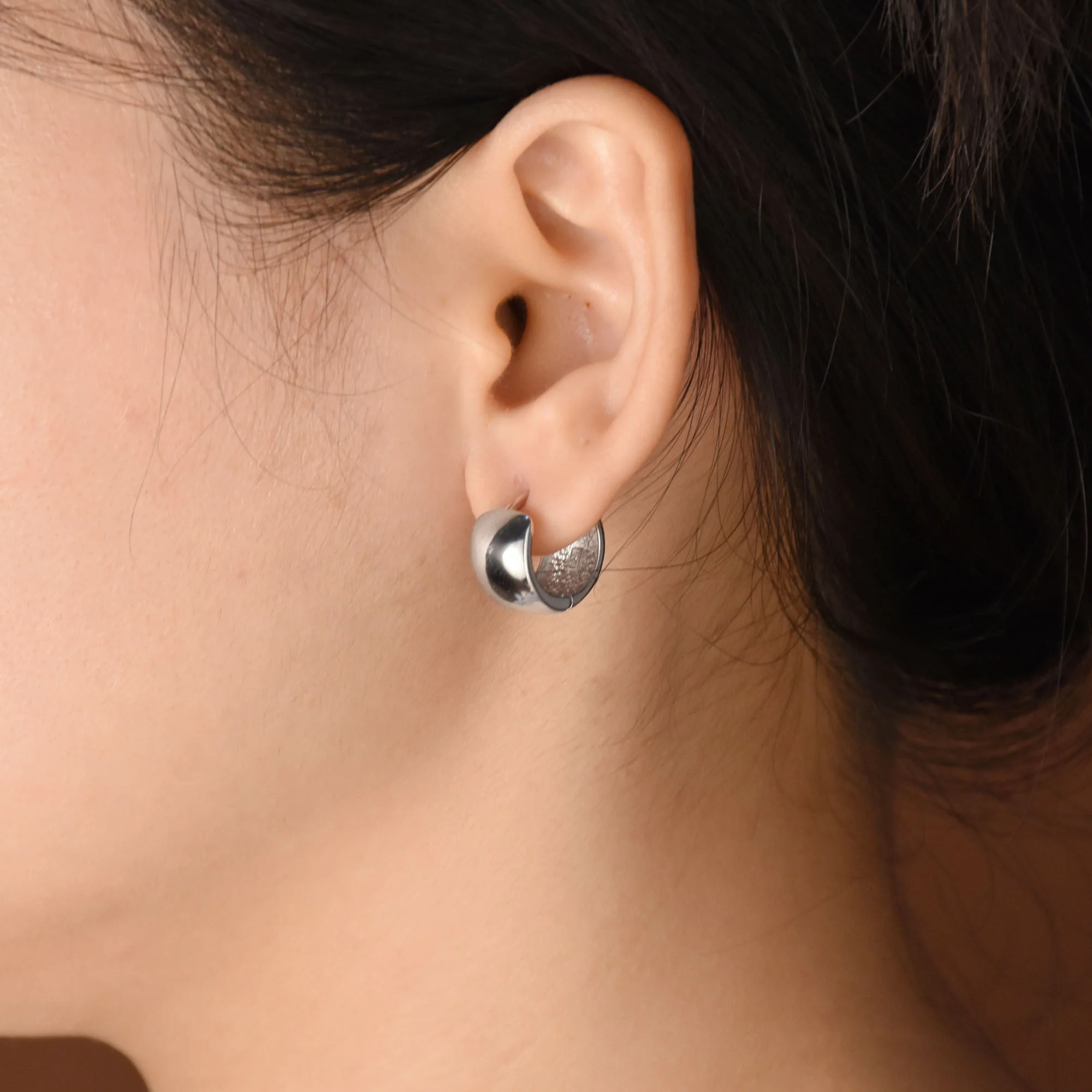 Simple Wide Huggie Hoop Earrings Gold Plated .925 Sterling Silver Polished Hinge Closure - Image 5