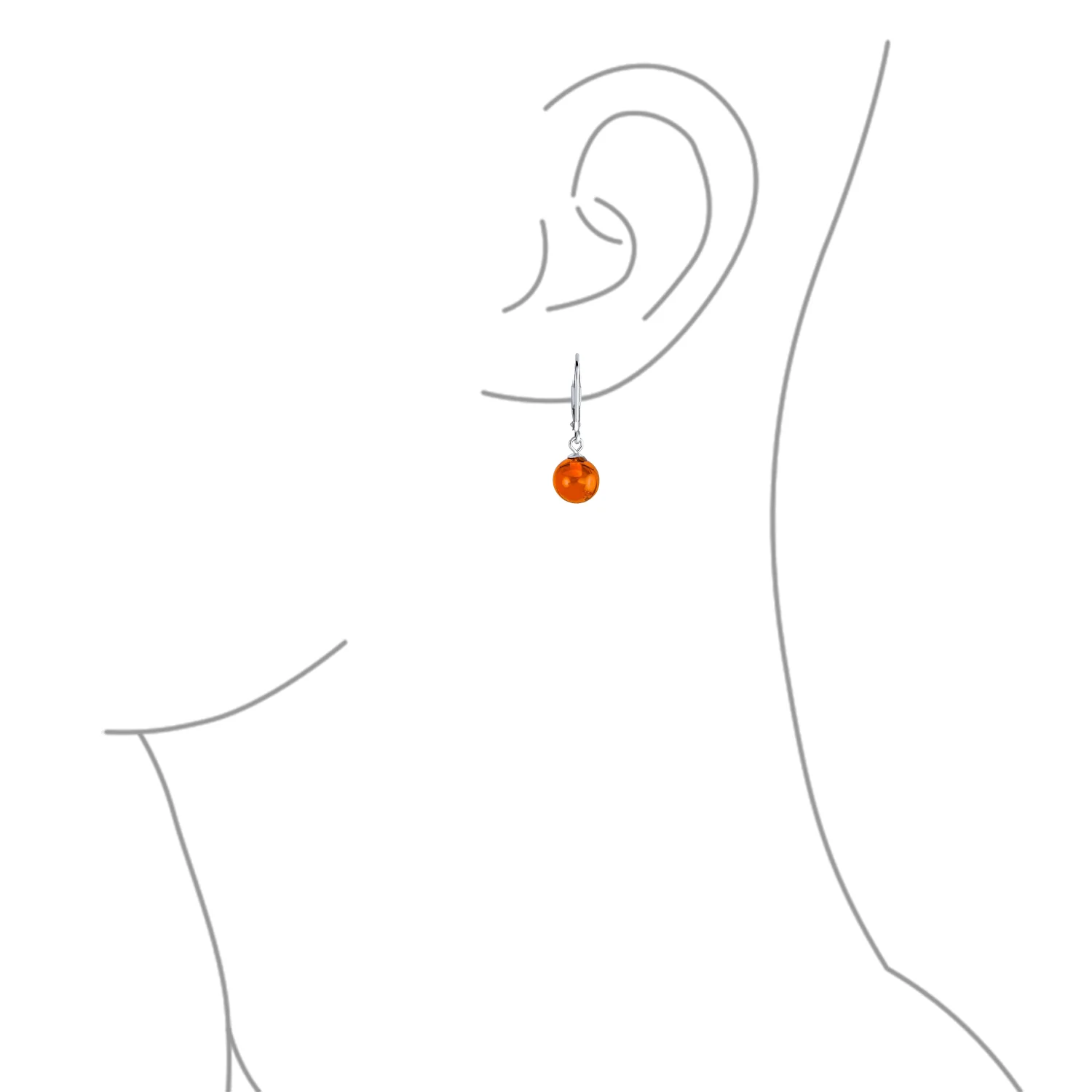 Simple Round Gemstone Lemon Yellow Amber Drop Ball Earrings Sterling Silver - Image 5