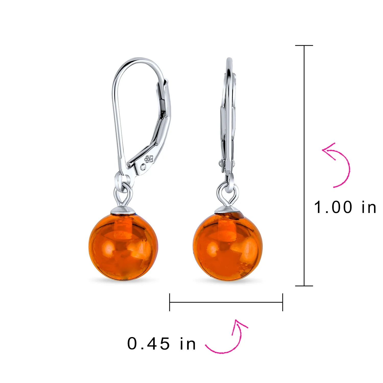 Simple Round Gemstone Lemon Yellow Amber Drop Ball Earrings Sterling Silver - Image 7