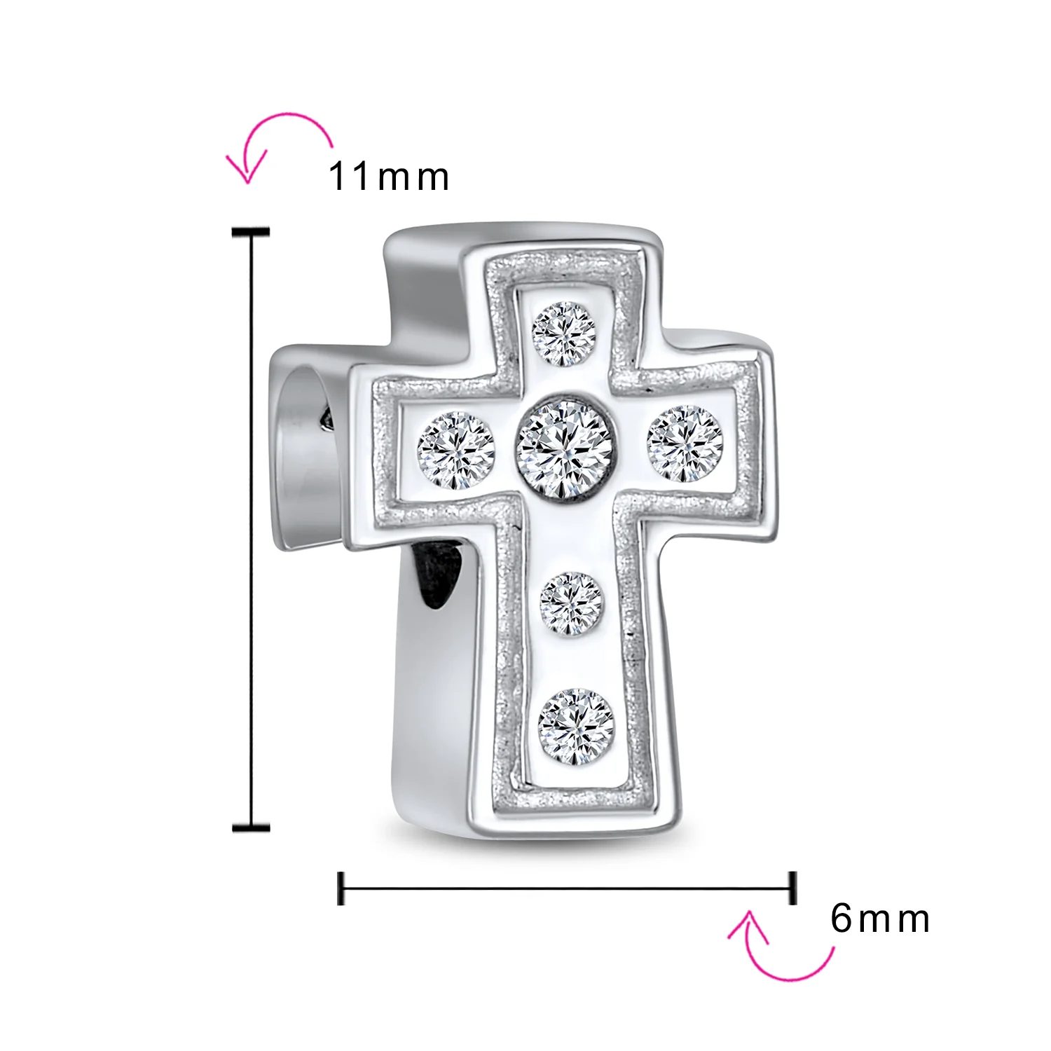 Simple Sparkling CZ Cross Charm Bead Communion Weddings Sterling Silver Bracelet - Image 3