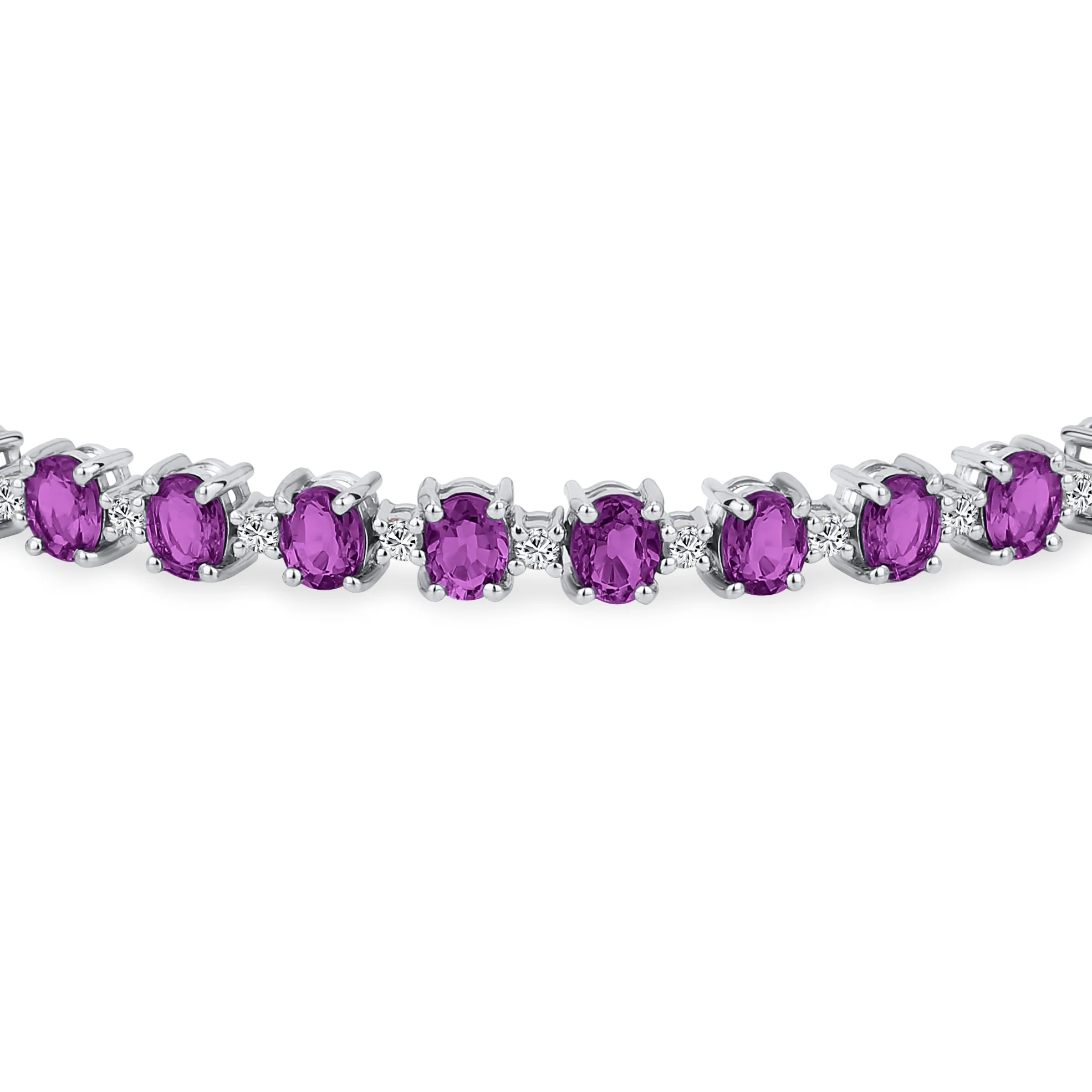 Alternating Oval Purple Amethyst & Zircon Strand Tennis Bracelet .925 Sterling Silver 7.25" - Image 3