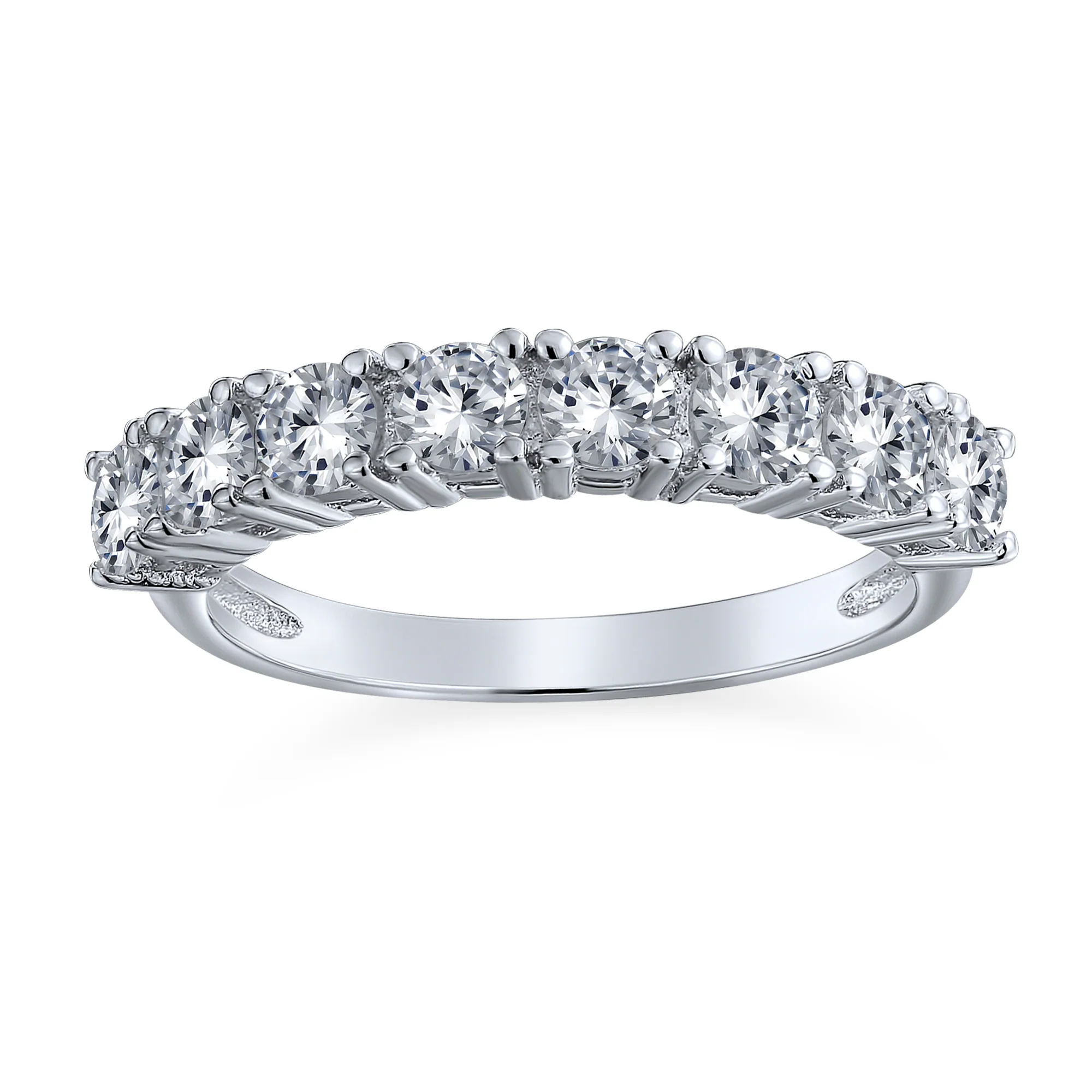 Simple Thin Round CZ Stackable Cocktail Statement Ring Sterling Silver Band - Image 2