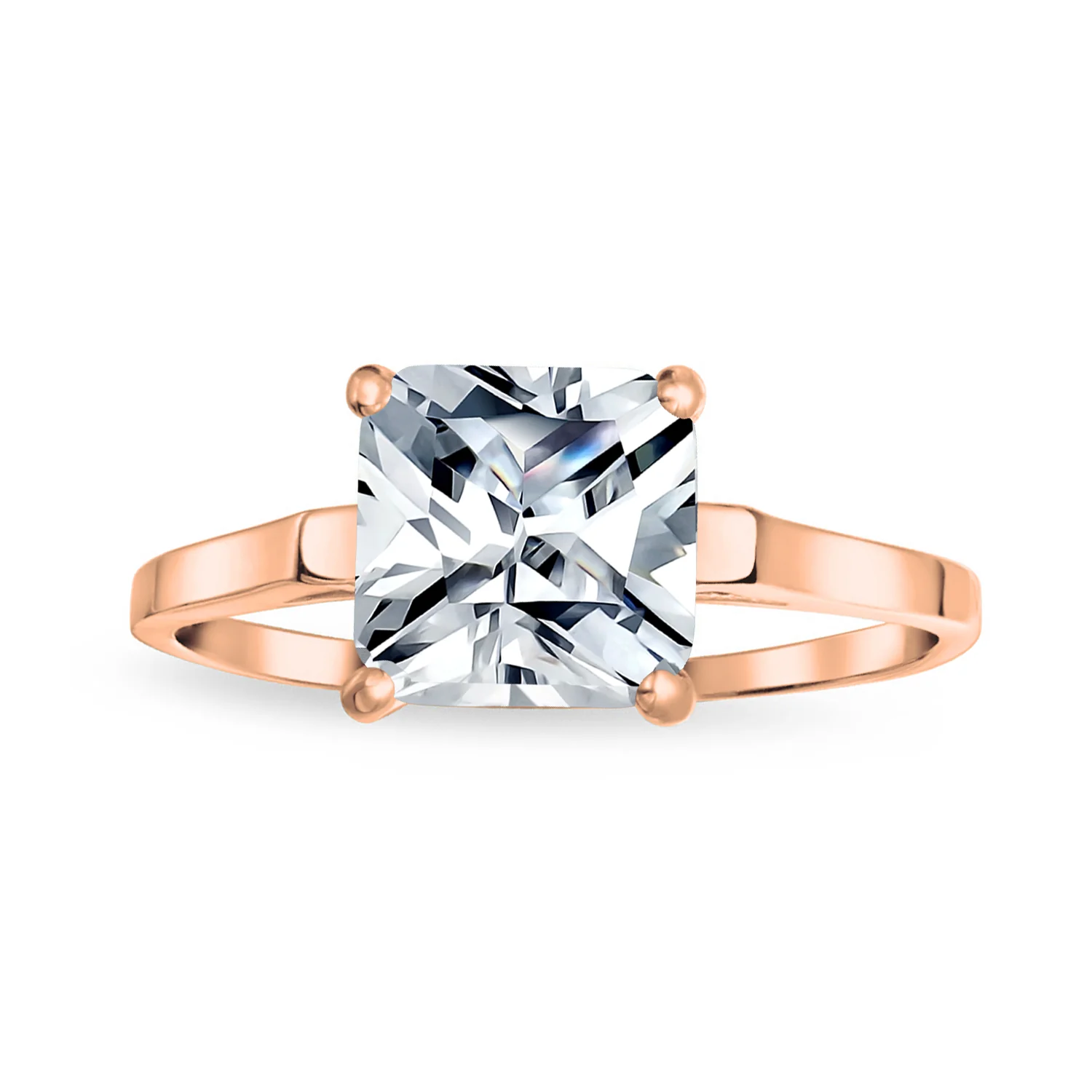3CT Princess Cut CZ Solitaire Engagement Ring Thin Band Rose - Image 3