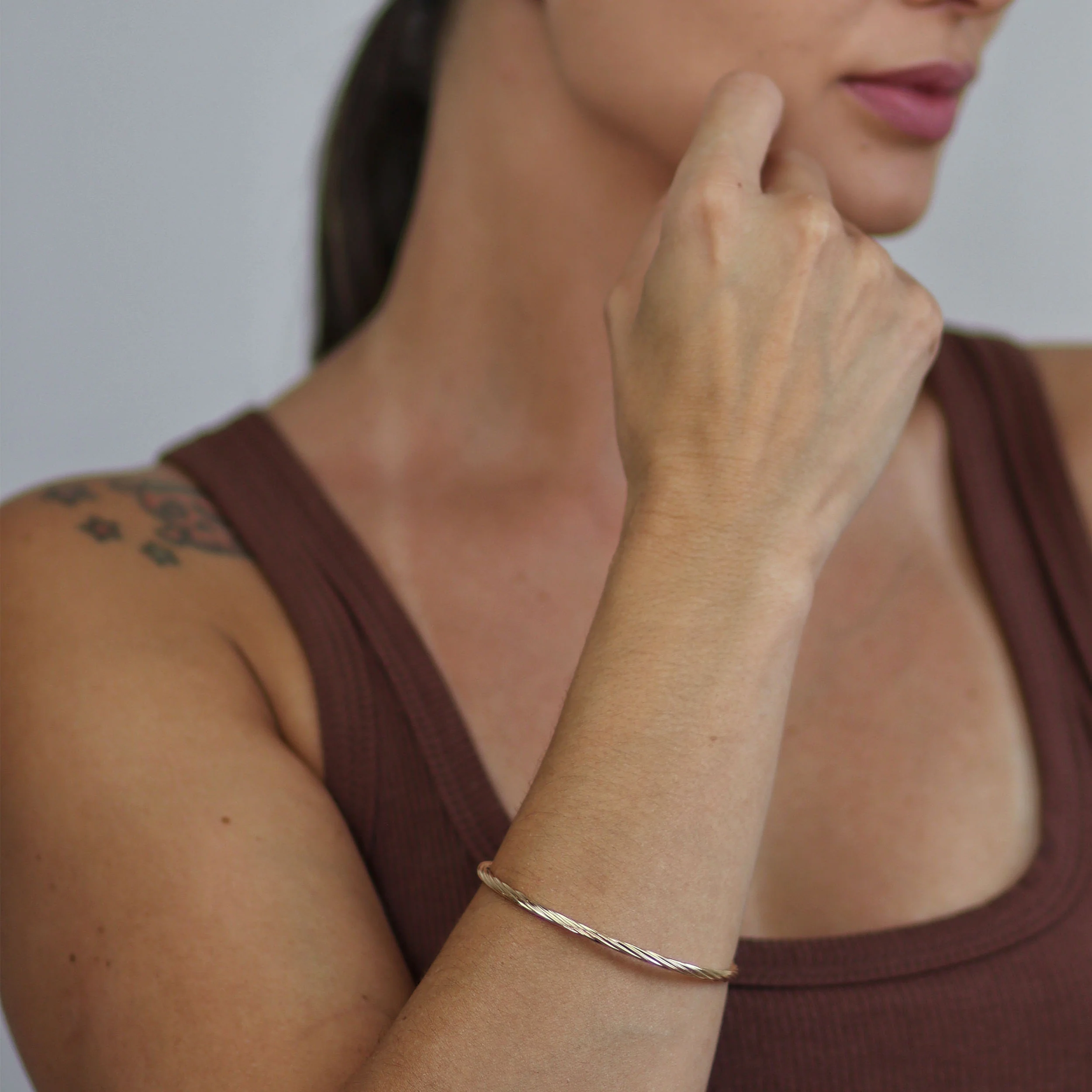 Simple Tri-Color Twist Bangle Bracelet Rose Gold & Silver Plated Stacking Style - Image 6