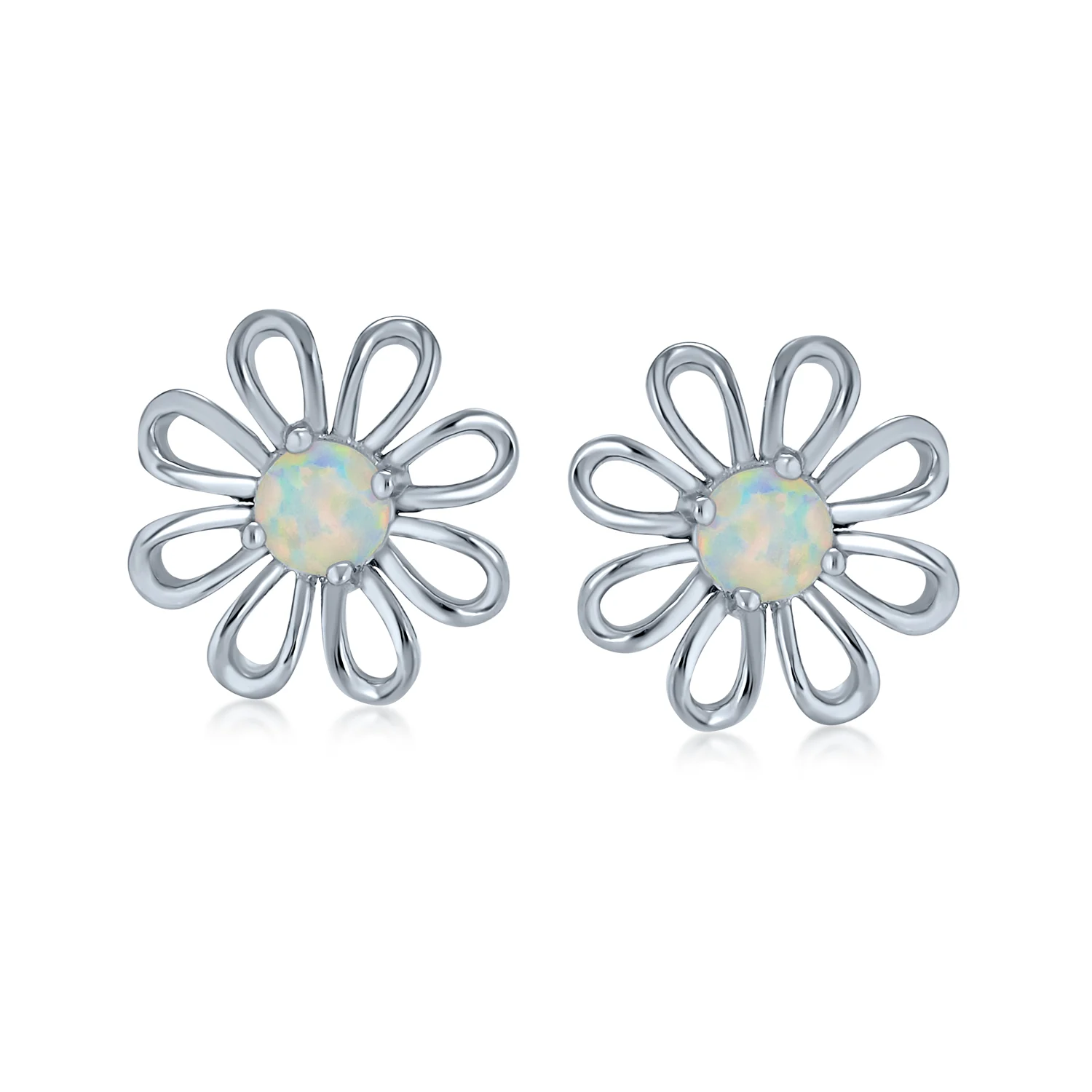 Spring Flower White Created Opal Daisy Stud Earring .925 Sterling Silver - Image 2
