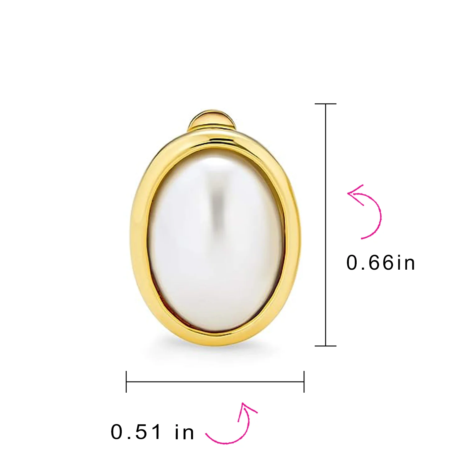 Simple White Pearl Oval Button Clip On Earrings Gold Plated Non-Pierced Ears - Image 4