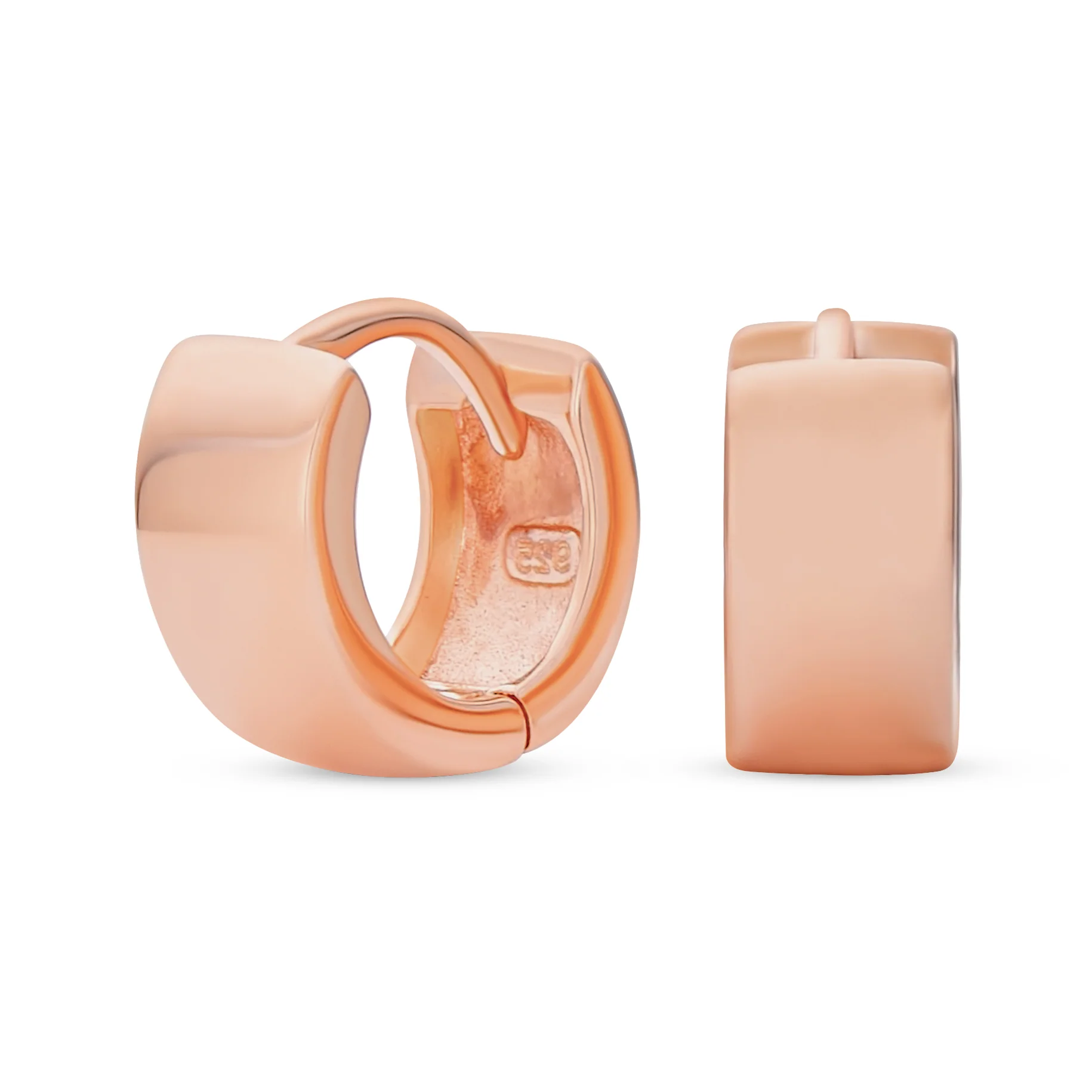 Simple Basic Wide Huggie Hoop Earrings Rose Gold Plated Sterling Silver - Image 2