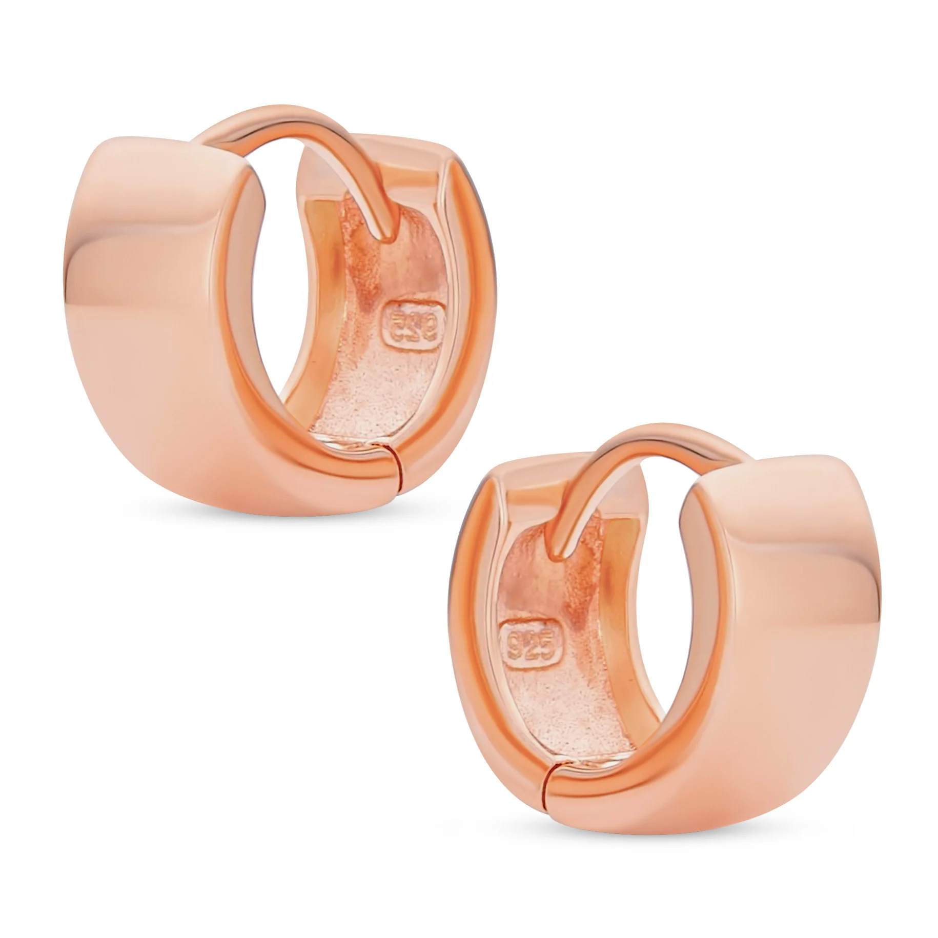 Simple Basic Wide Huggie Hoop Earrings Rose Gold Plated Sterling Silver - Image 4