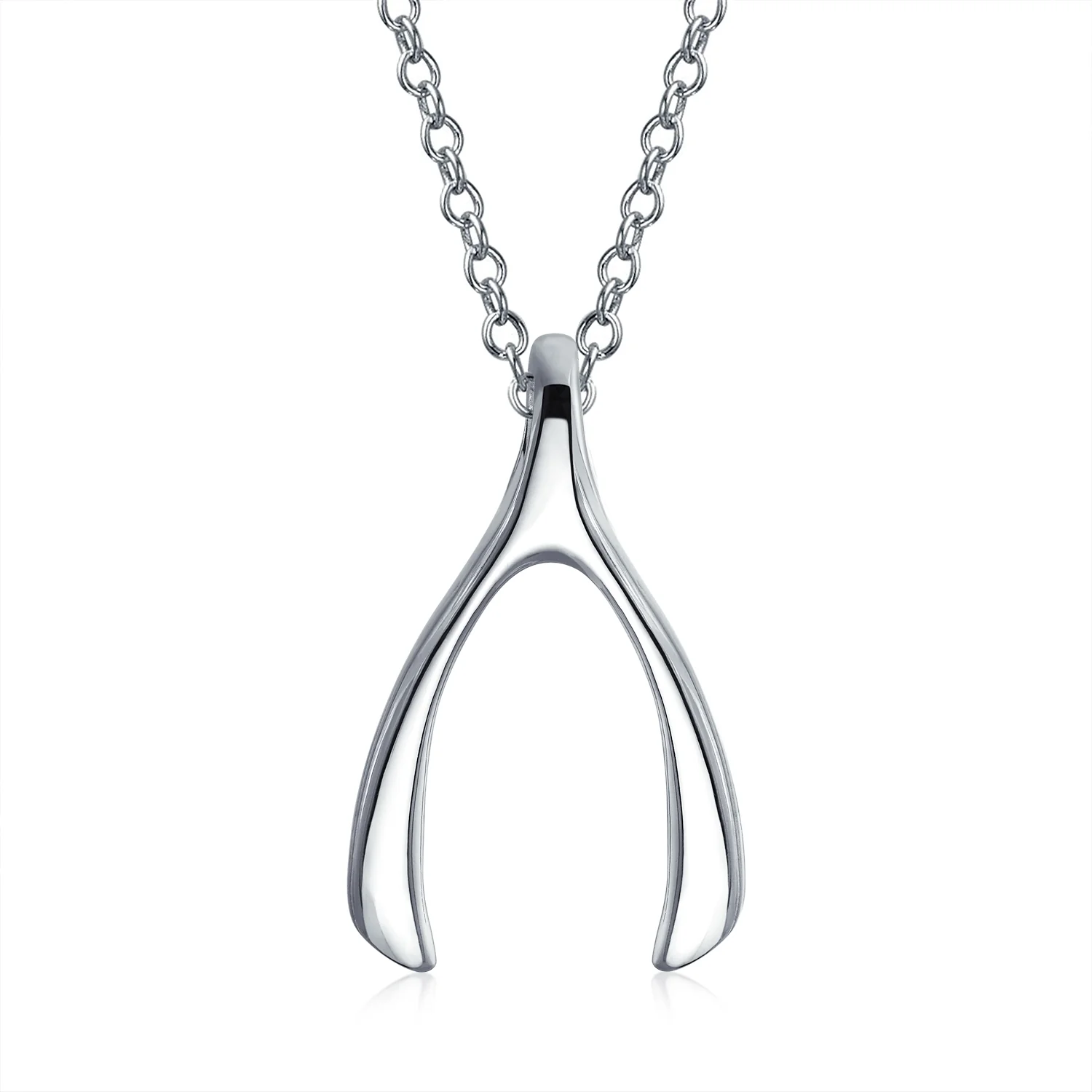 Graduation Charm Good Luck Wishbone Pendant Necklace .925 Sterling Silver