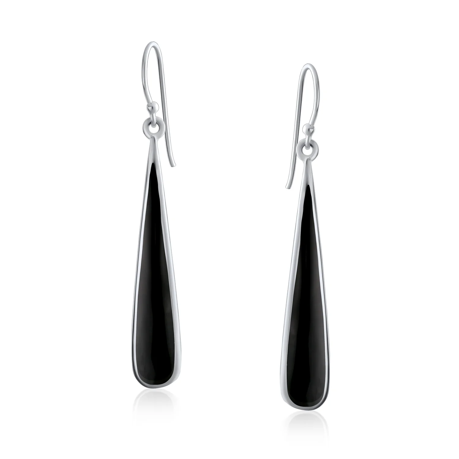 Simple Green Agate Inlay Long Flat Teardrop Shaped Dangle Earrings .925 Sterling Silver - Image 10