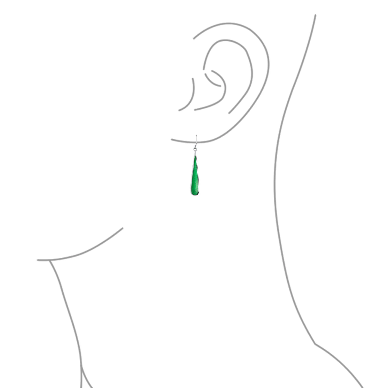 Simple Green Agate Inlay Long Flat Teardrop Shaped Dangle Earrings .925 Sterling Silver - Image 14