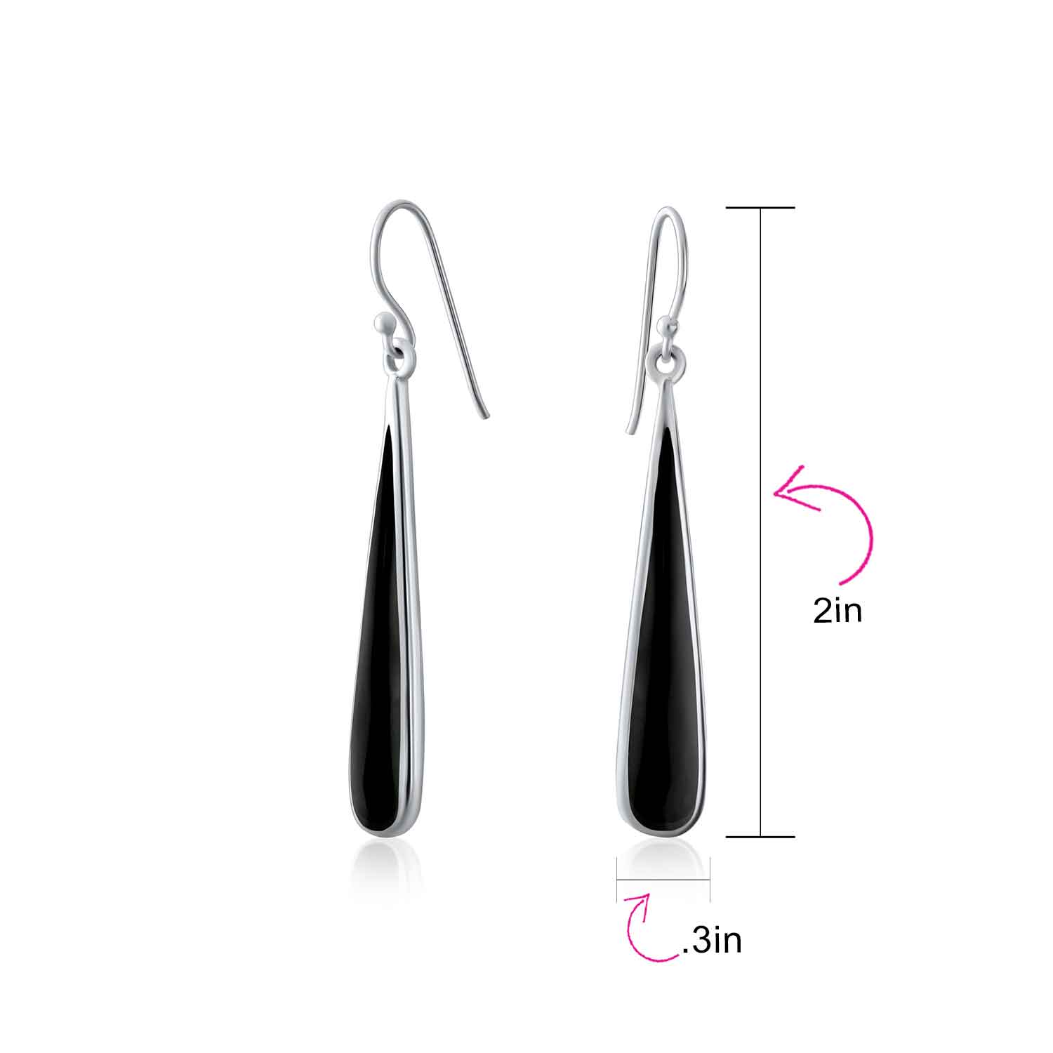 Simple Green Agate Inlay Long Flat Teardrop Shaped Dangle Earrings .925 Sterling Silver - Image 22