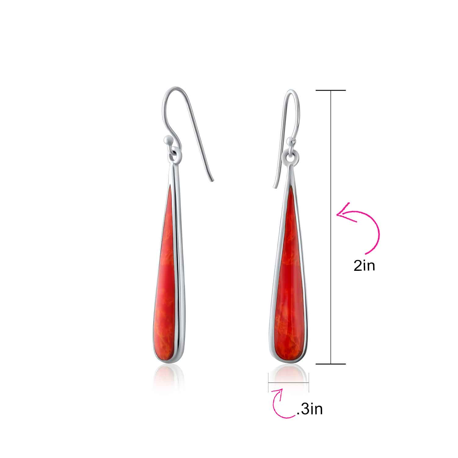 Simple Green Agate Inlay Long Flat Teardrop Shaped Dangle Earrings .925 Sterling Silver - Image 23