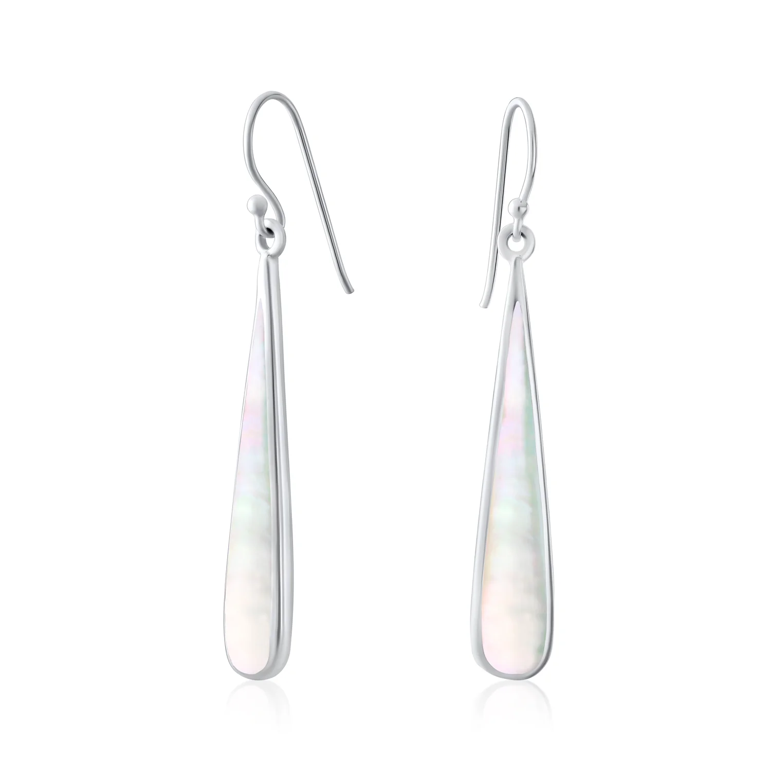 Simple Green Agate Inlay Long Flat Teardrop Shaped Dangle Earrings .925 Sterling Silver - Image 3