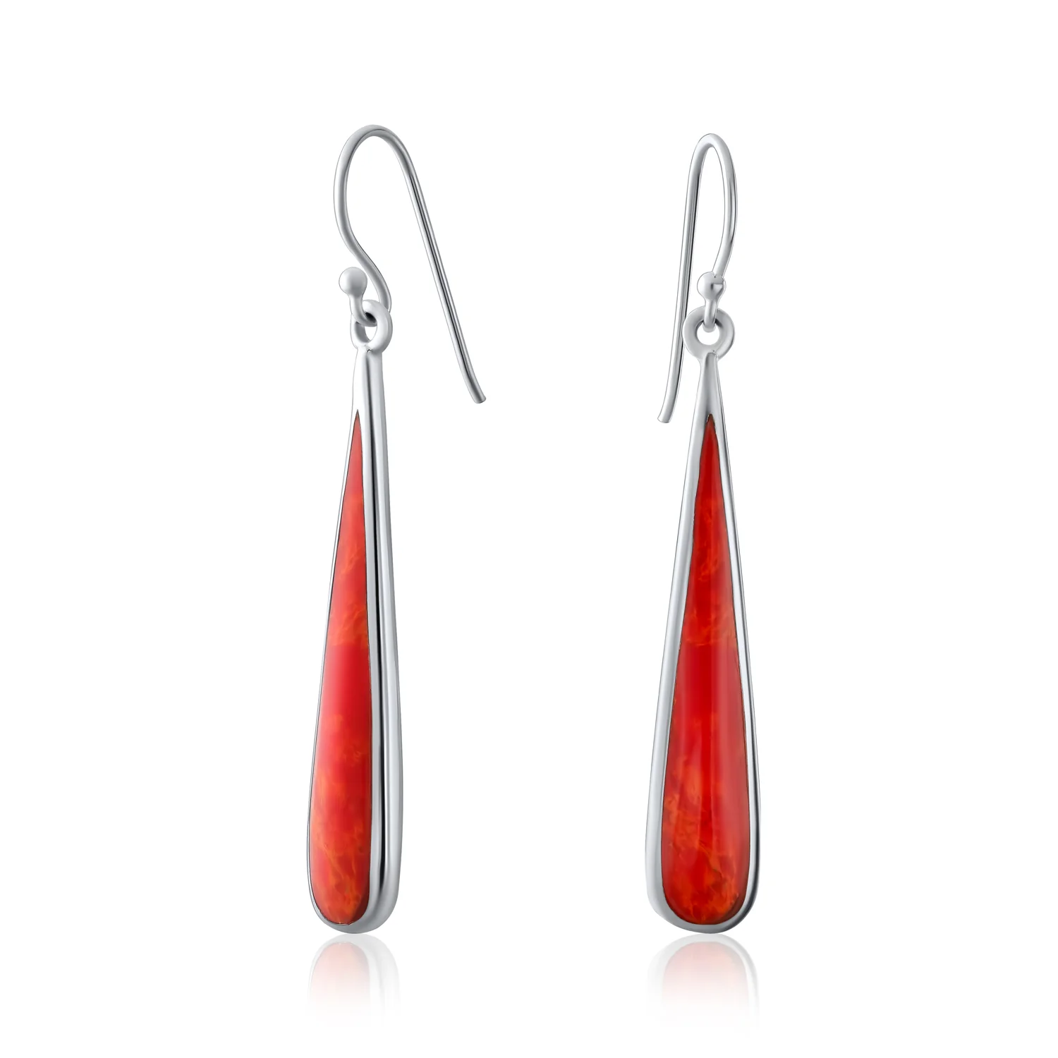 Simple Green Agate Inlay Long Flat Teardrop Shaped Dangle Earrings .925 Sterling Silver - Image 5