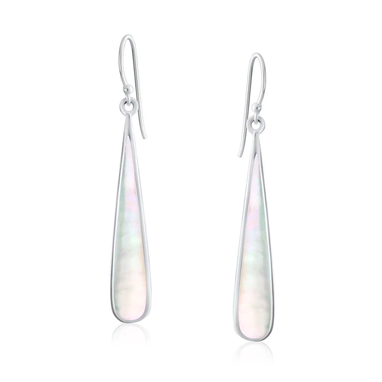 Simple Green Agate Inlay Long Flat Teardrop Shaped Dangle Earrings .925 Sterling Silver - Image 9