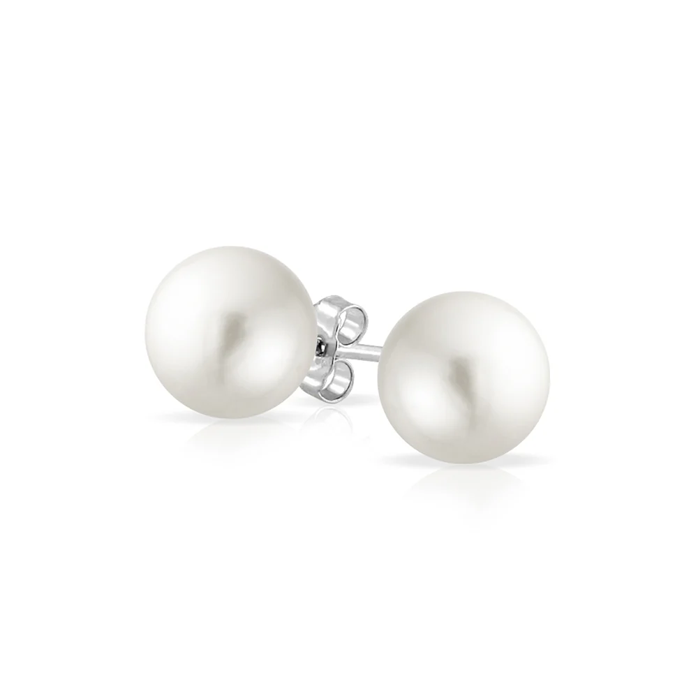 Simulated White Pearl Infinity Cross Necklace & Pearl Stud Earrings Jewelry Set Sterling Silver - Image 5