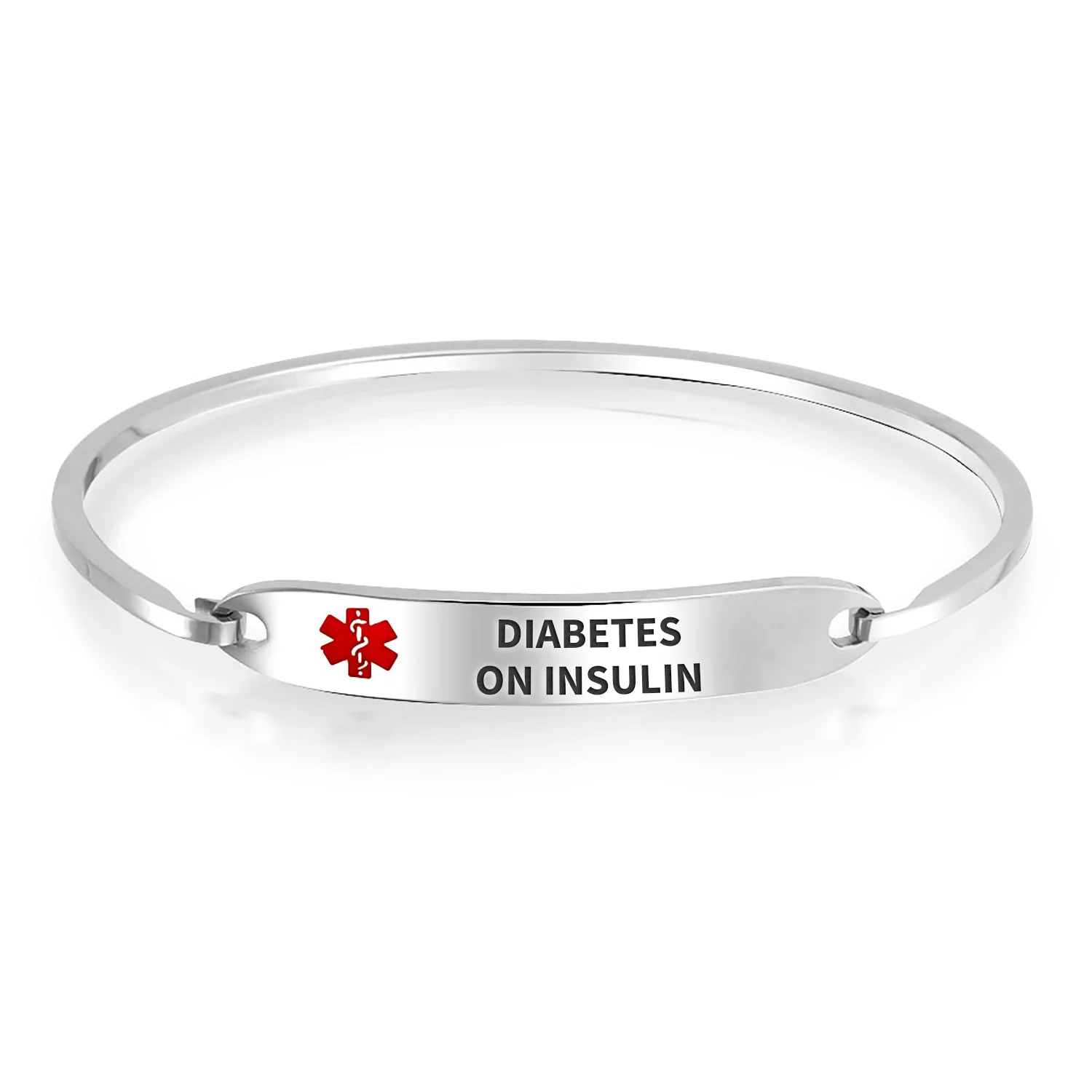 Sleek Medical ID Bracelet Bangle Stainless Steel 7 Inch - Image 13