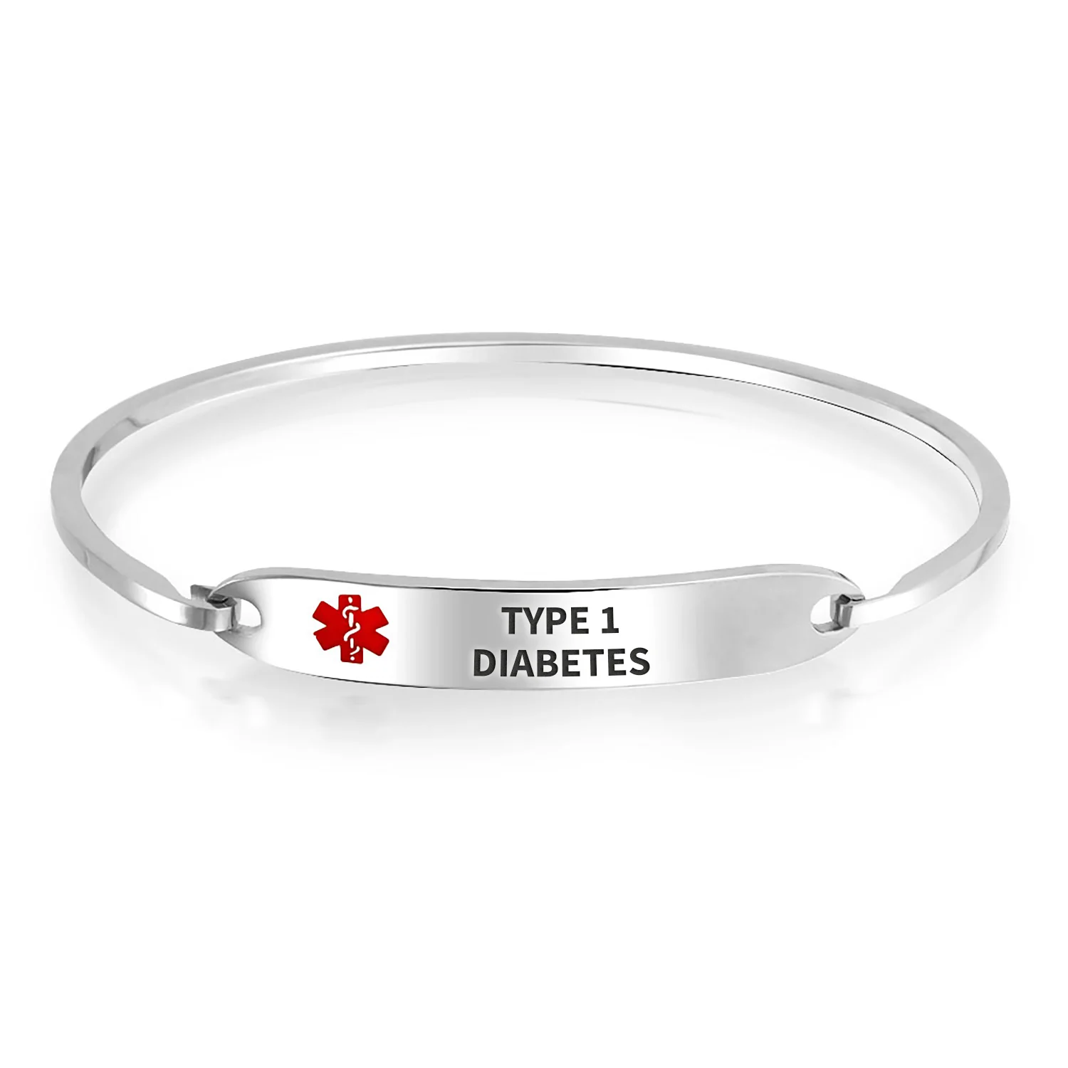 Sleek Medical ID Bracelet Bangle Stainless Steel 7 Inch - Image 17