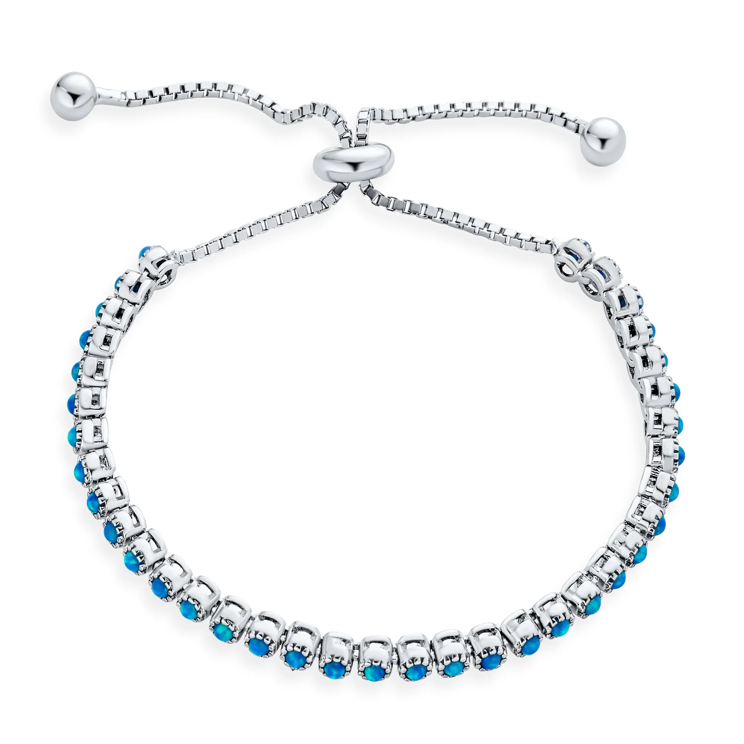 Milgrain Bezel Created Opal Tennis Bolo Bracelet 14K Gold Plated .925 Sterling Silver - Image 3