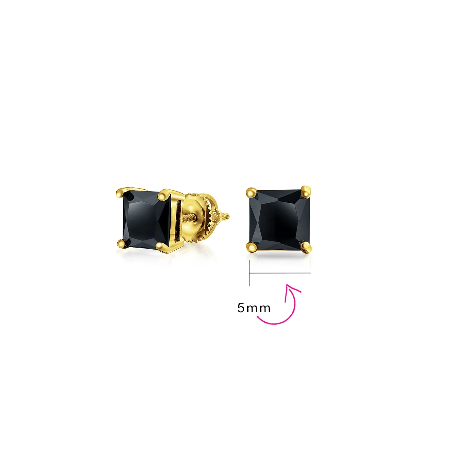 Small CZ Cubic Zirconia Square Solitaire Princess Cut Screw Back Cartilage Stud Earrings Sterling Silver 5MM - Image 4
